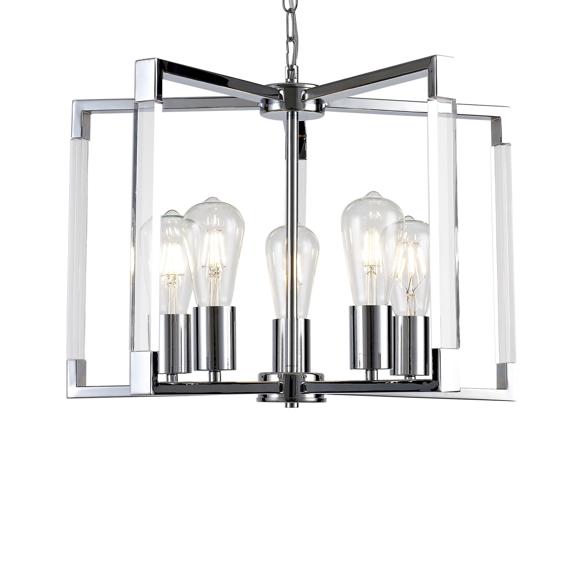 Diyas Canto Round Pendant 5 Light E27 - Polished Nickel/Acrylic
