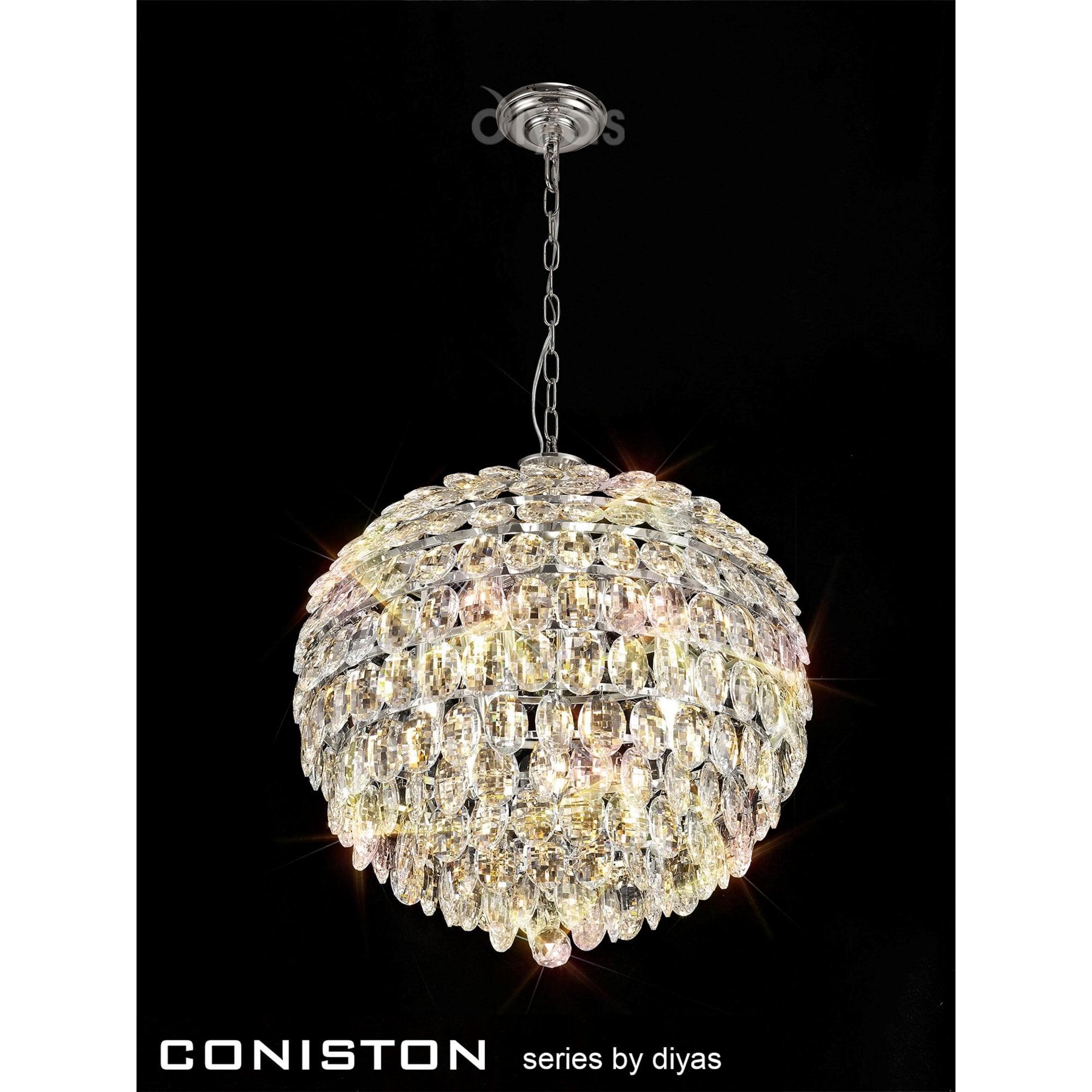 Diyas Coniston Pendant 9 Light E14 - Polished Chrome/Crystal