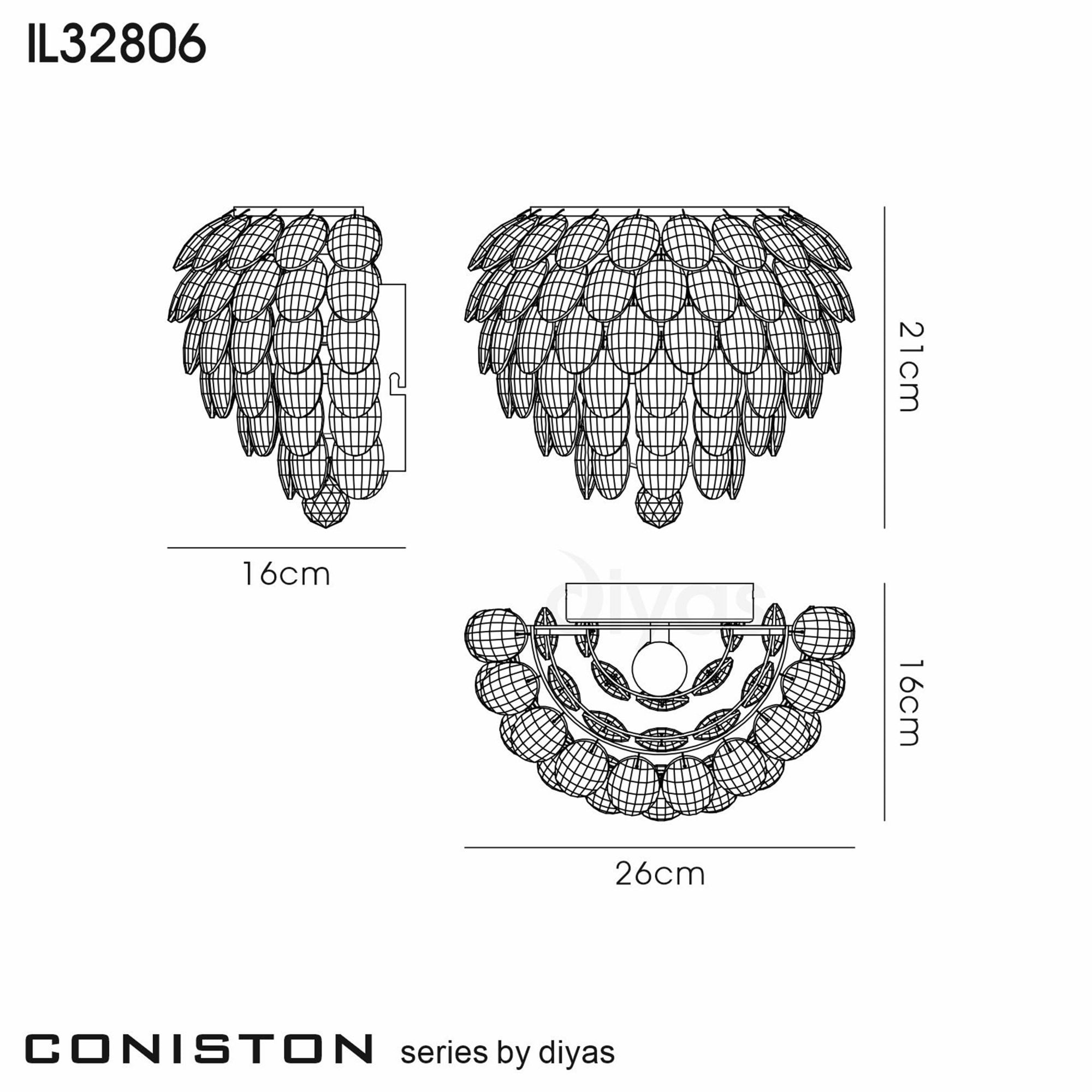 Diyas Coniston Wall Lamp Single Light E14 - Polished Chrome/Crystal