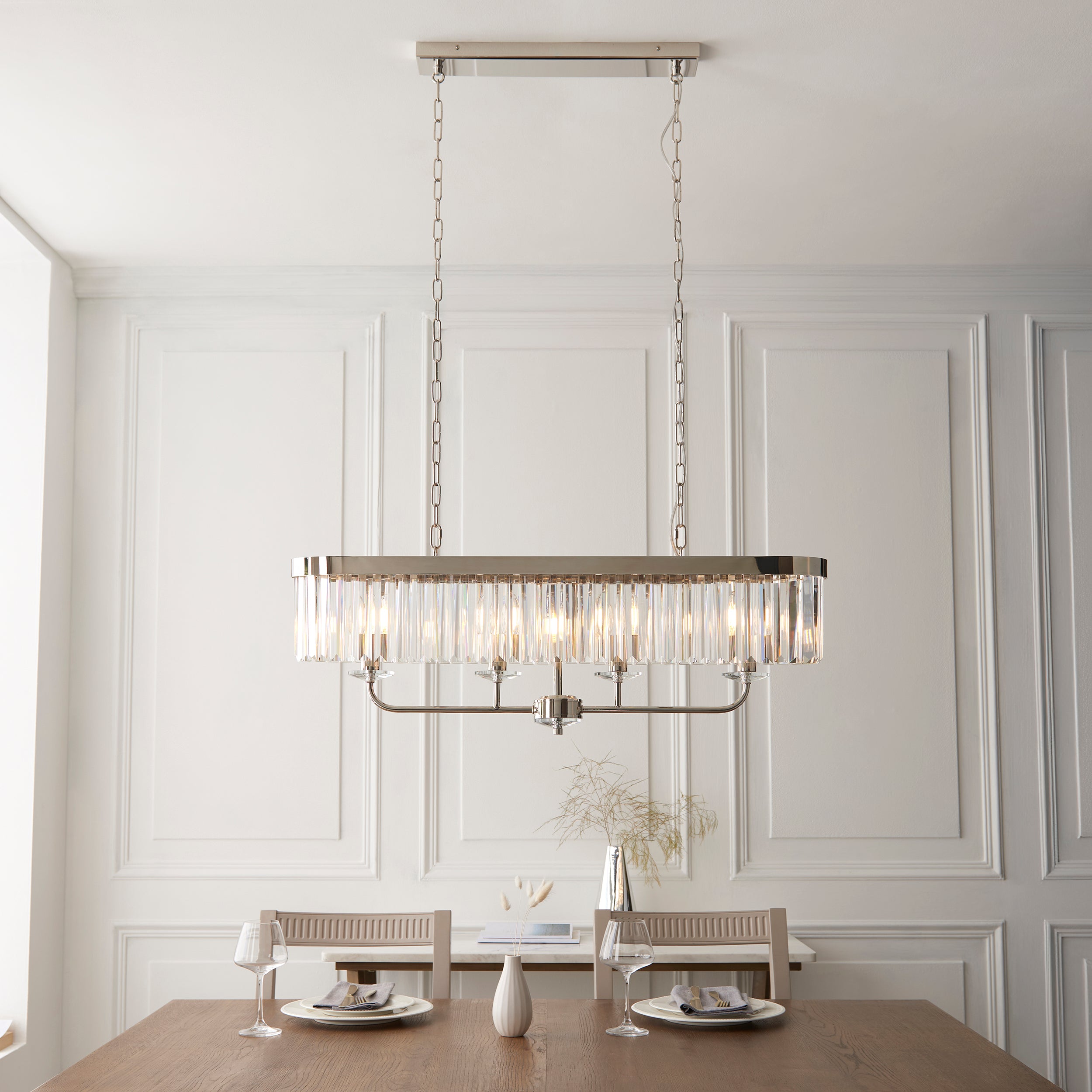 Utopia Martini 4 Light Linear Ceiling Pendant - Bright Nickel & Clear Cut Glass