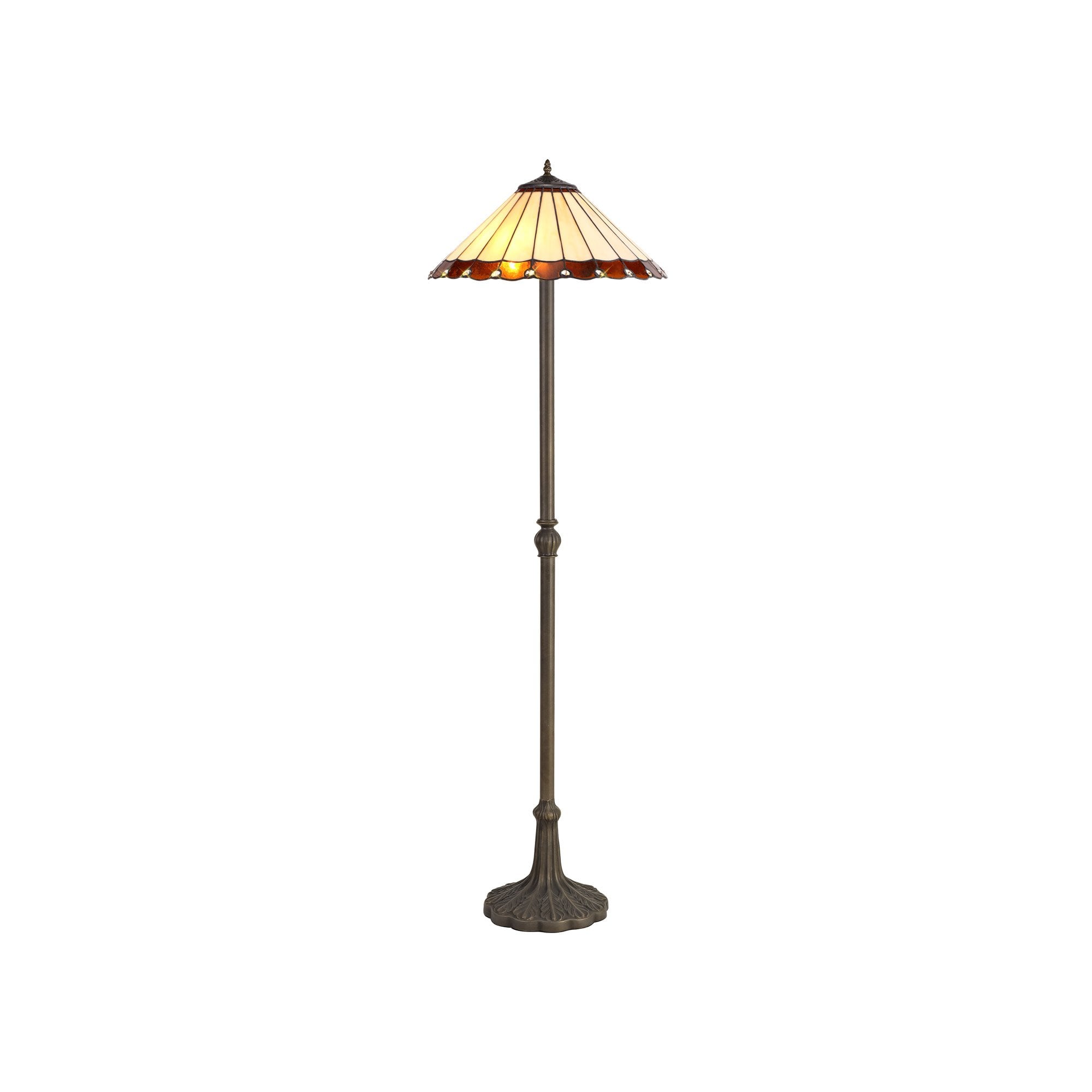 Fabula Amberley 2 Light Leaf Design Floor Lamp - 40cm Tiffany Shade - Amber & Cream