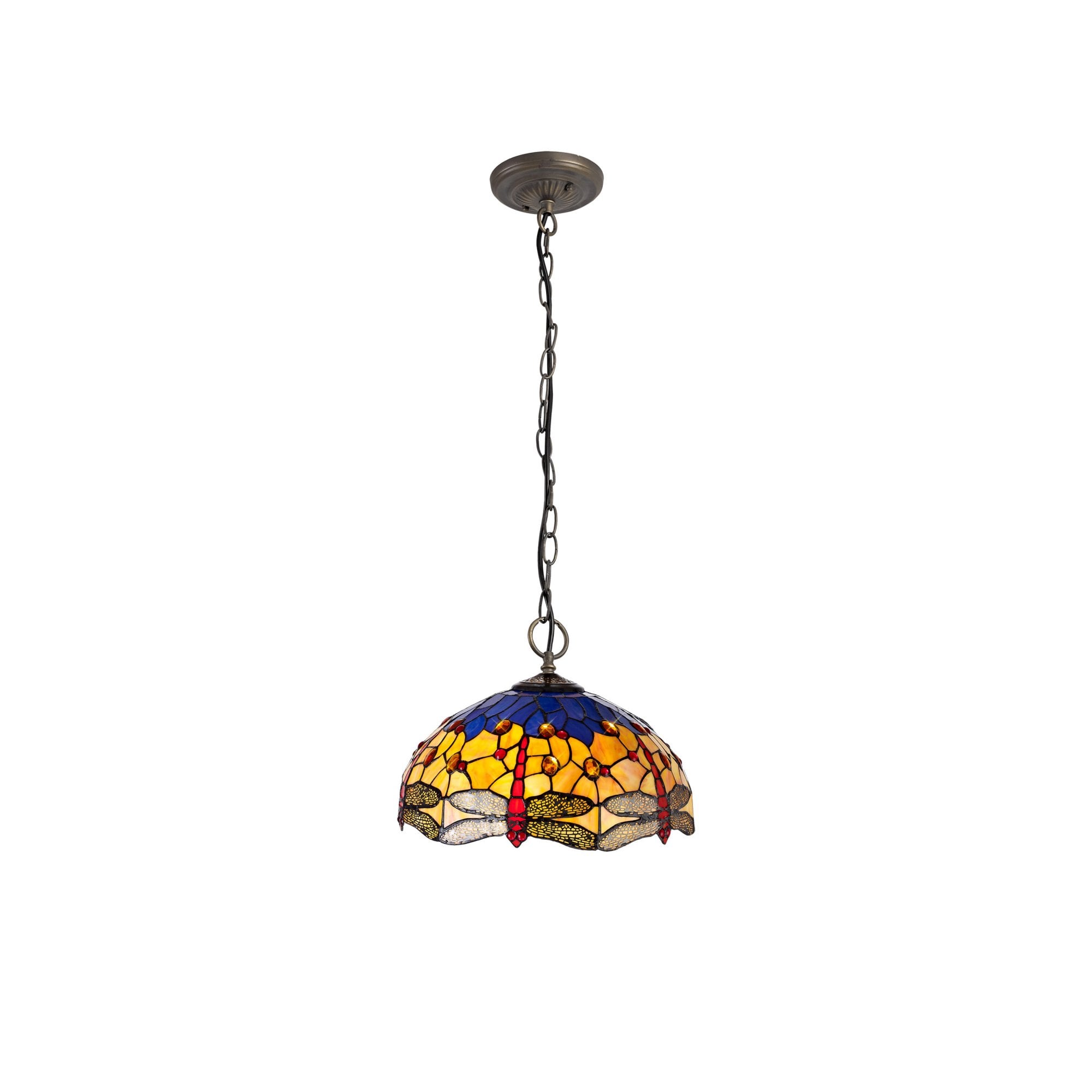 Fabula Hornbeam 3 Light Downlighter Pendant - 40cm Tiffany Shade - Blue & Orange