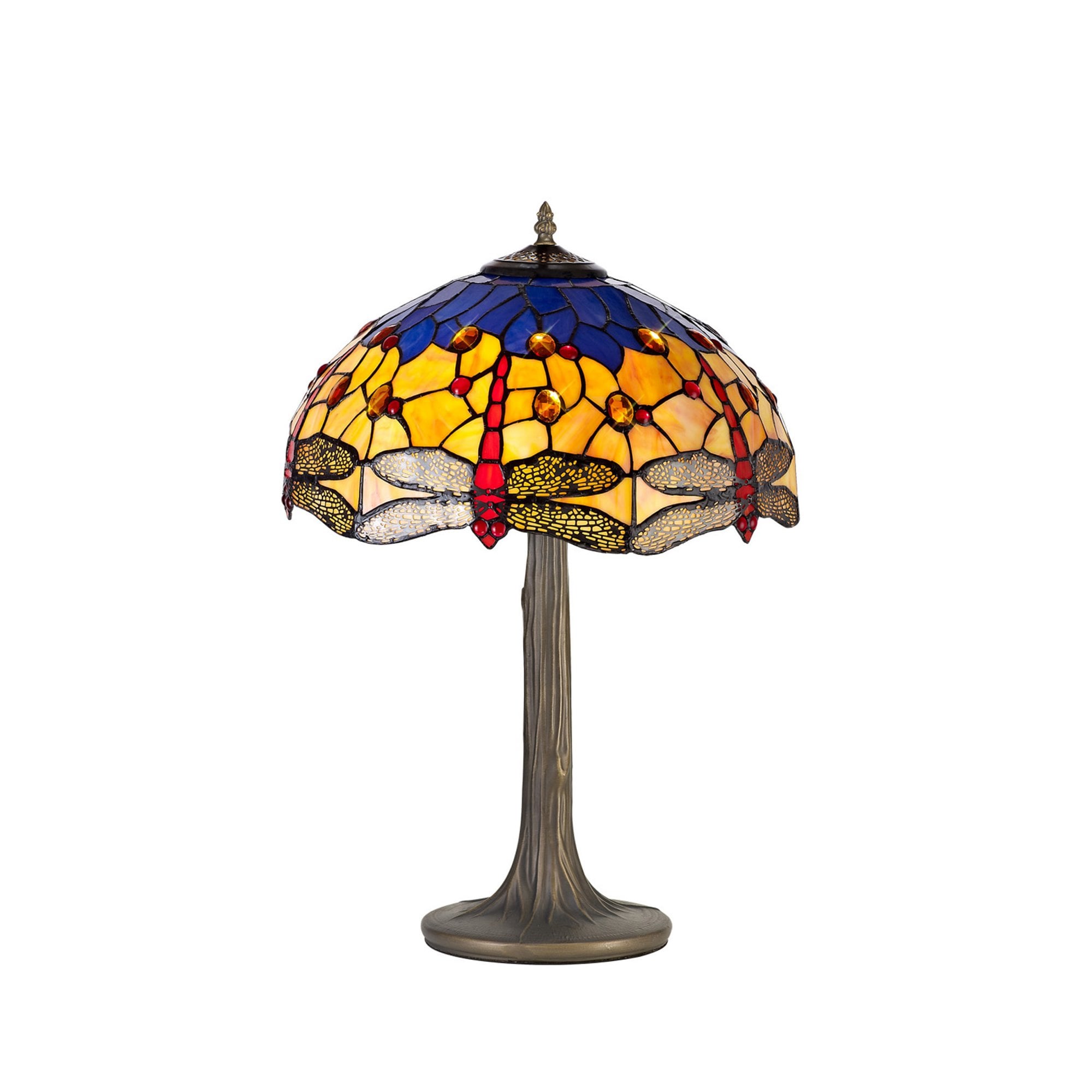 Fabula Hornbeam 2 Light Tree Like Table Lamp - 40cm Tiffany Shade - Blue & Orange