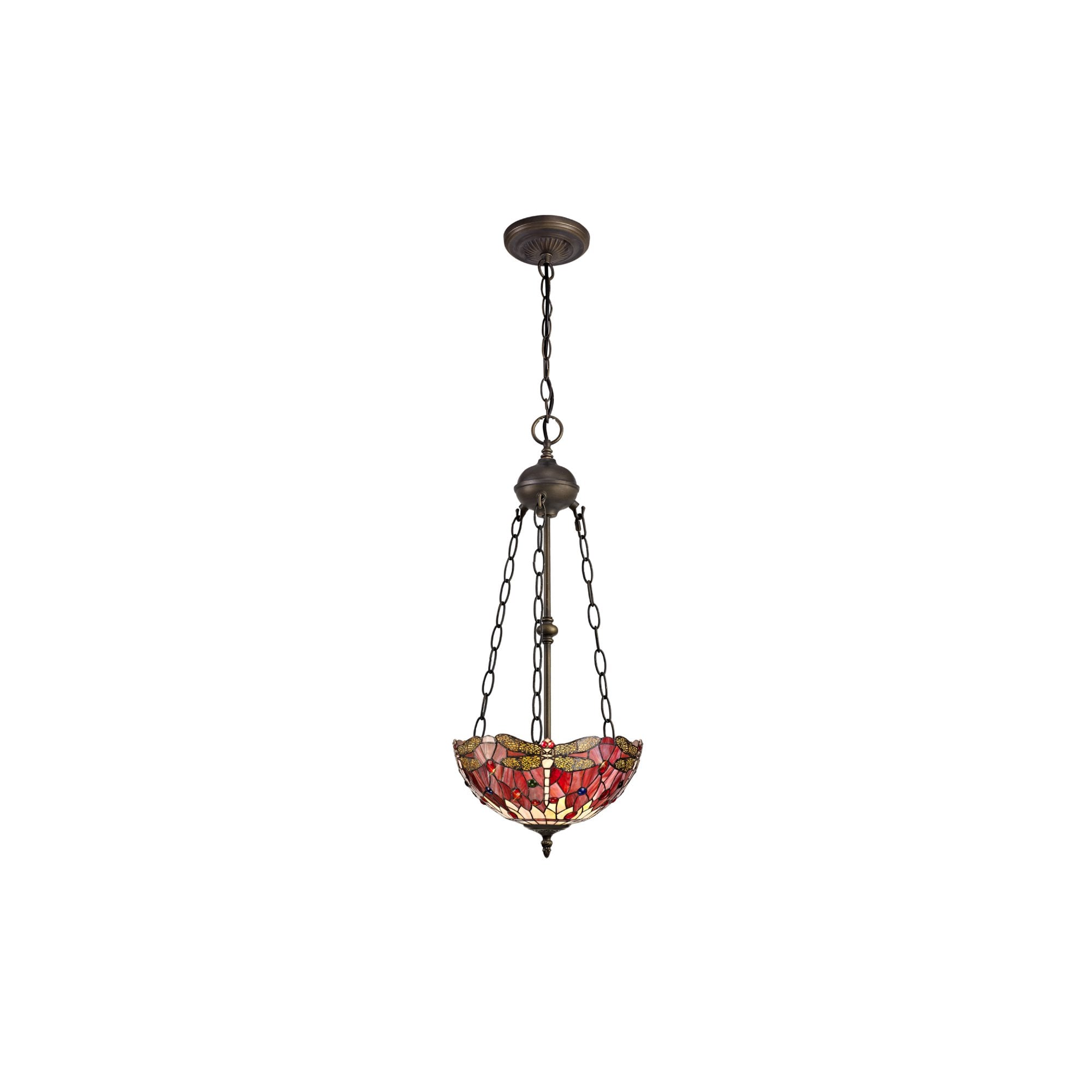 Fabula Hornbeam 2 Light Uplighter Pendant - 30cm Tiffany Shade - Purple & Pink