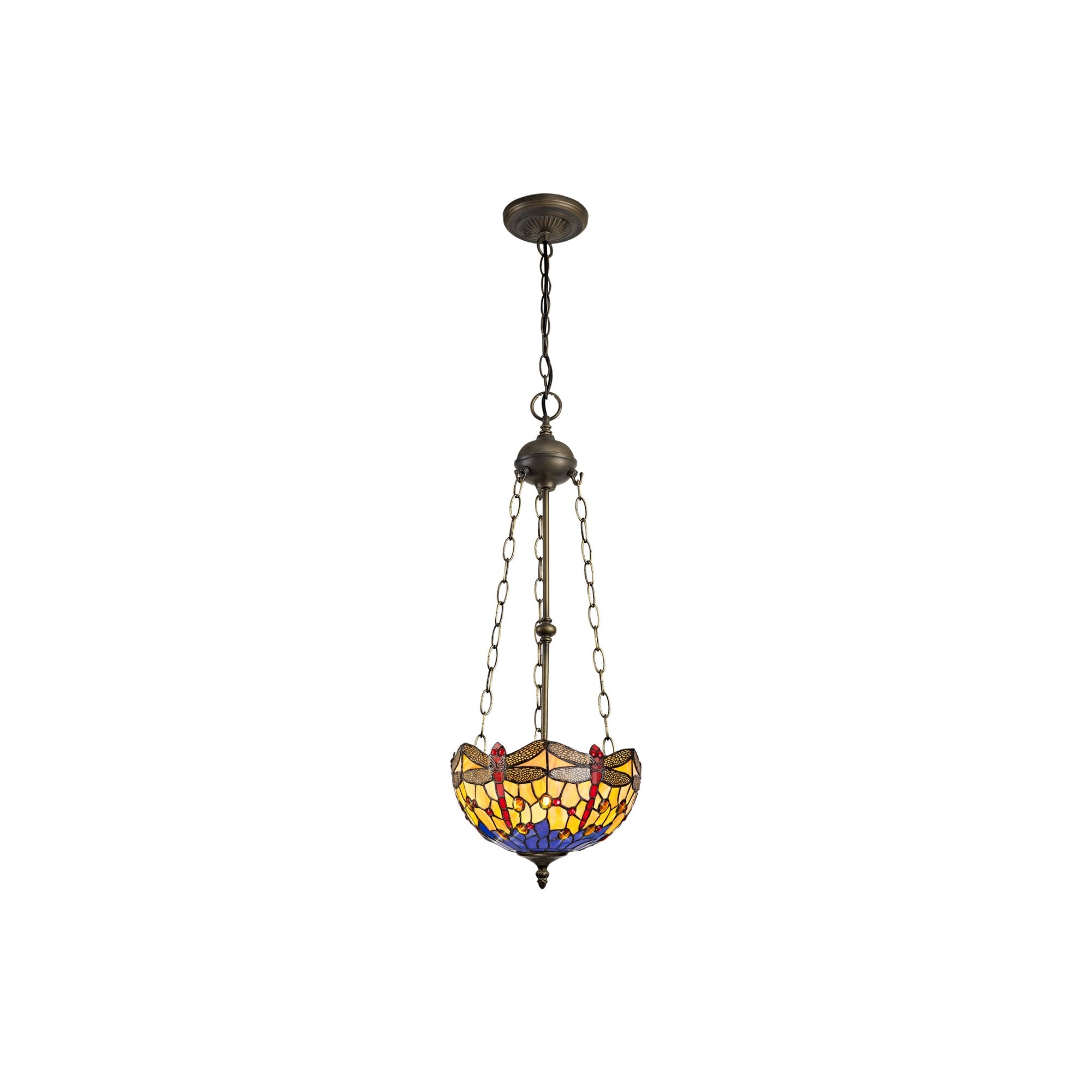 Fabula Hornbeam 3 Light Uplighter Pendant - 30cm Tiffany Shade - Blue & Orange