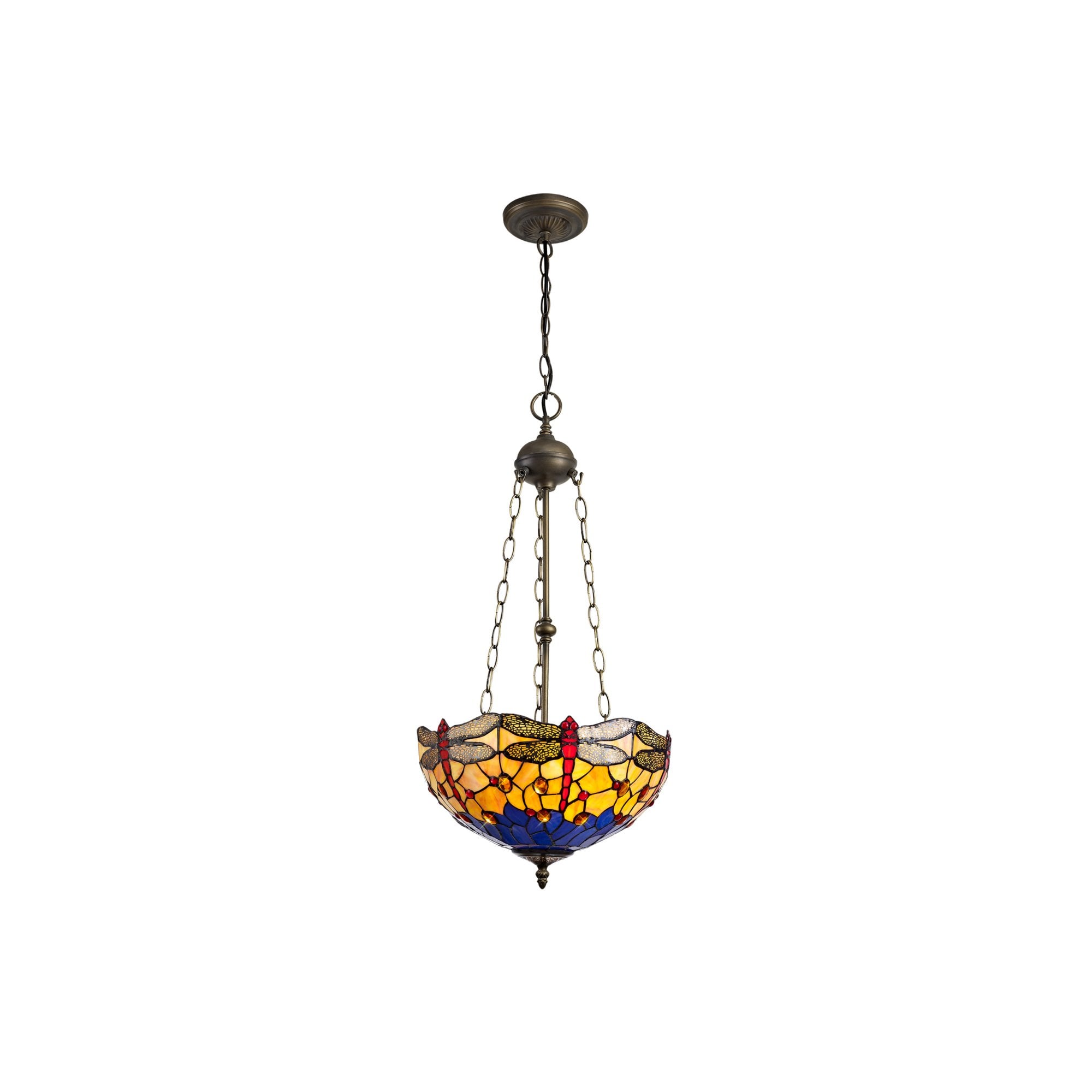 Fabula Hornbeam 3 Light Uplighter Pendant - 40cm Tiffany Shade - Blue & Orange