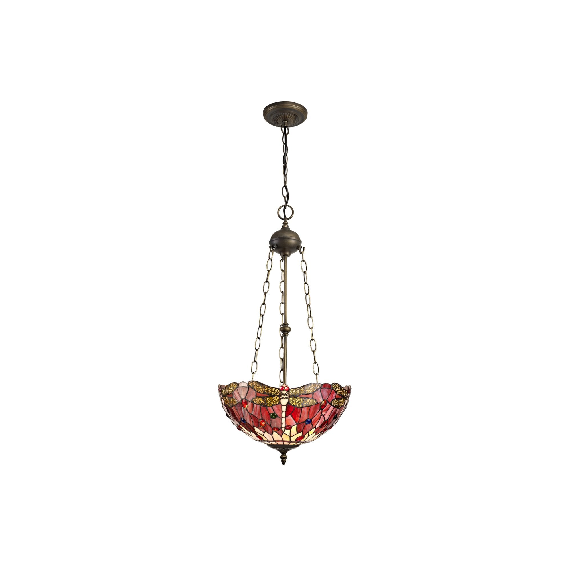 Fabula Hornbeam 3 Light Uplighter Pendant - 40cm Tiffany Shade - Purple & Pink