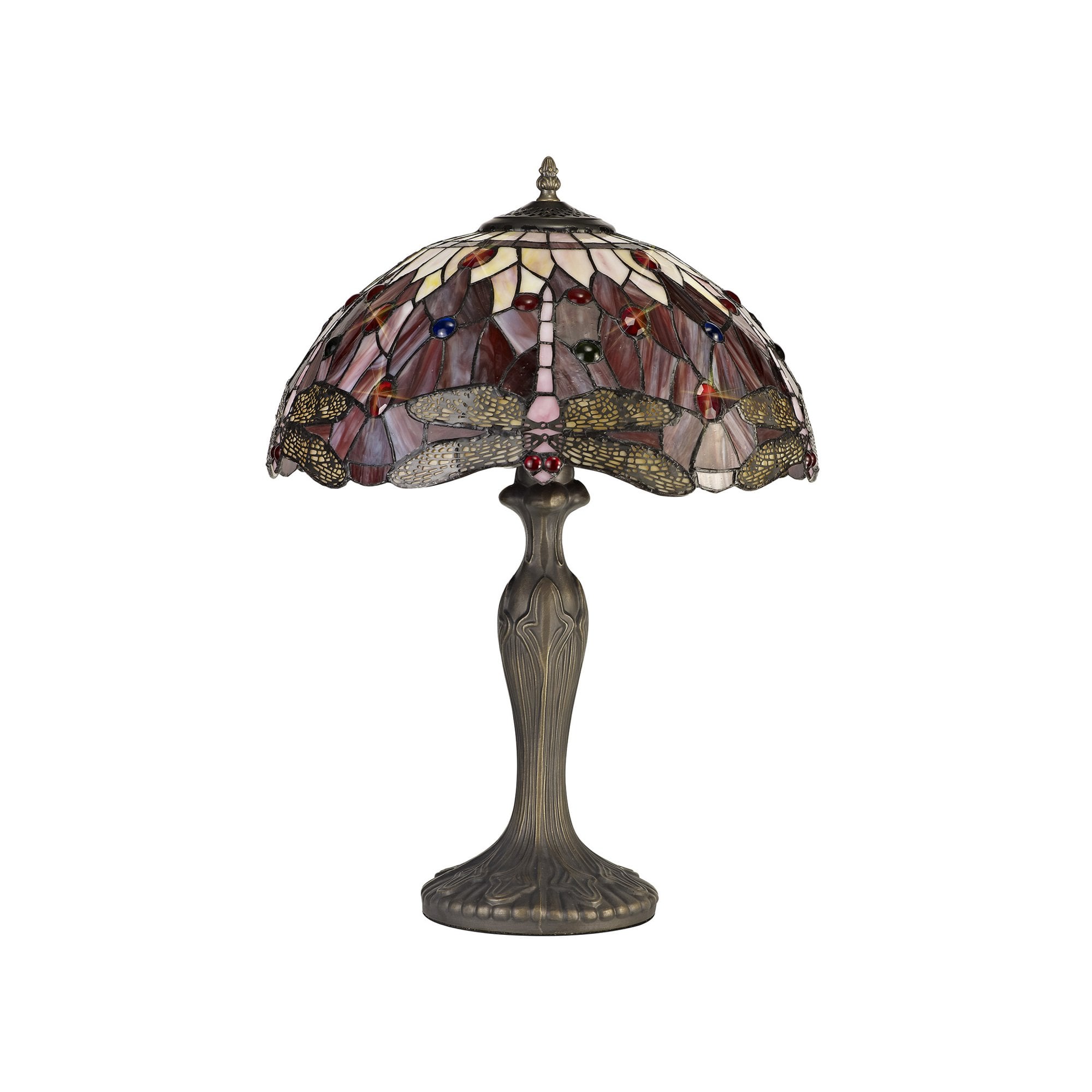 Fabula Hornbeam 2 Light Curved Table Lamp - 40cm Tiffany Shade - Purple & Pink