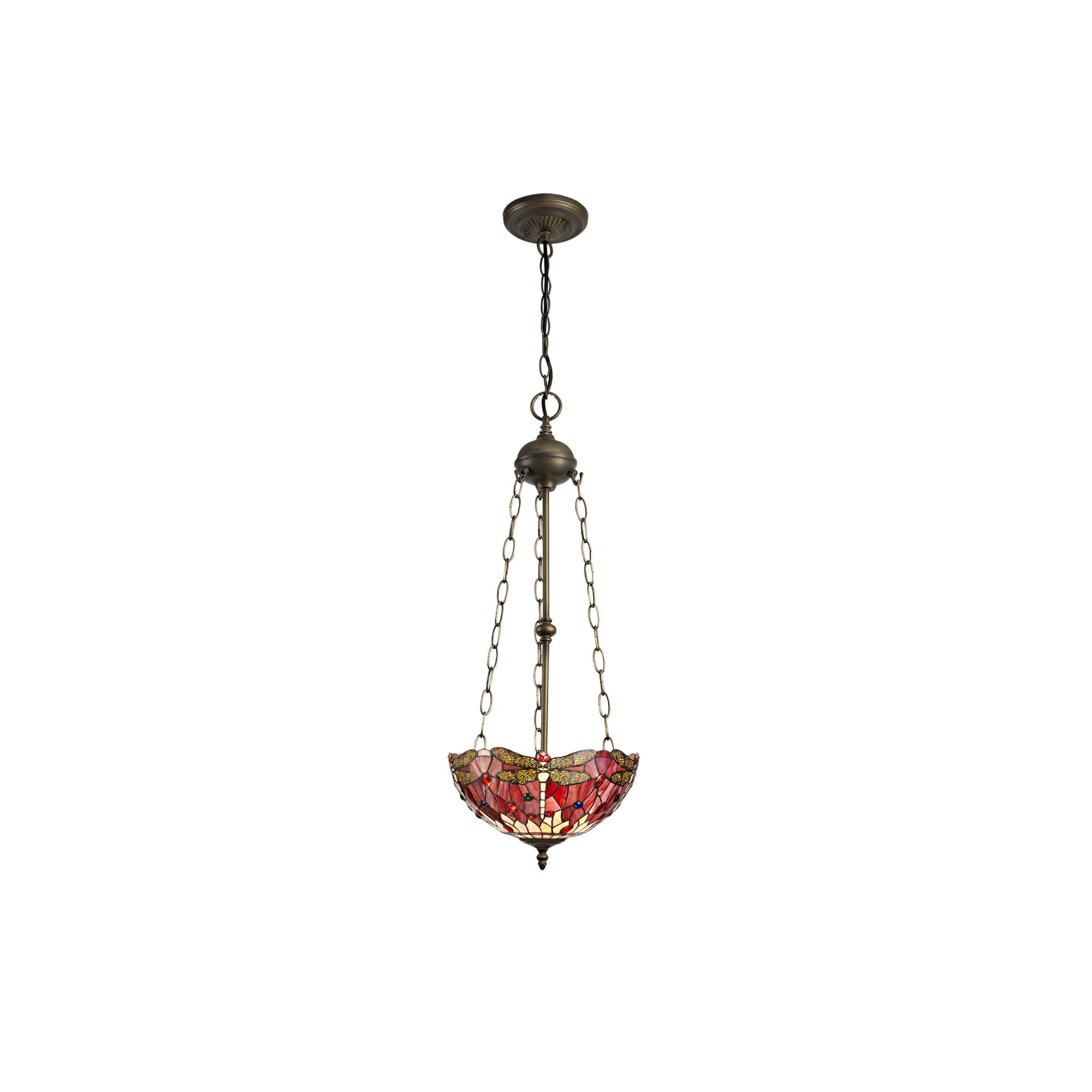 Fabula Hornbeam 3 Light Uplighter Pendant - 30cm Tiffany Shade - Purple & Pink