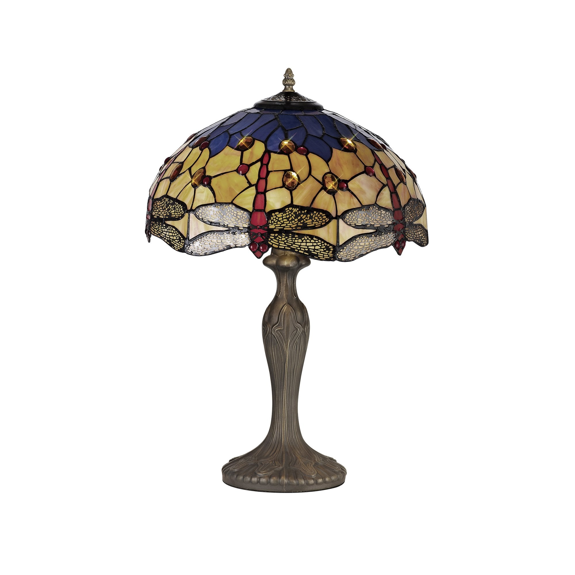 Fabula Hornbeam 2 Light Curved Table Lamp - 40cm Tiffany Shade - Blue & Orange