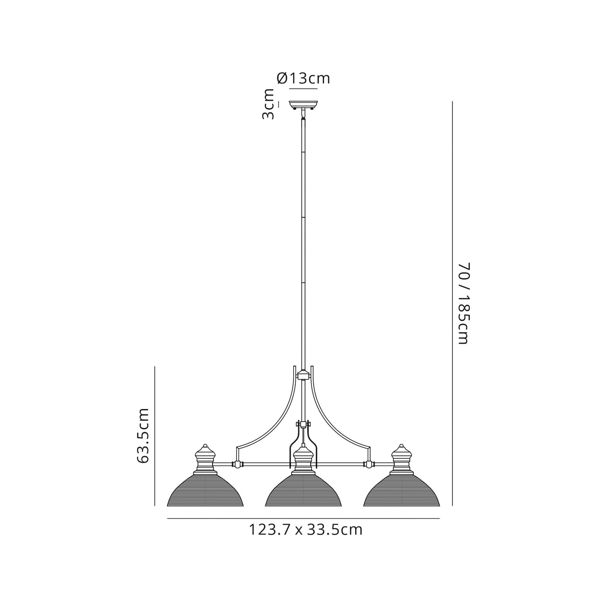 Fabula Epping 3 Light Linear Pendant - 33.5cm Prismatic Glass Shades - Antique Brass & Clear Glass