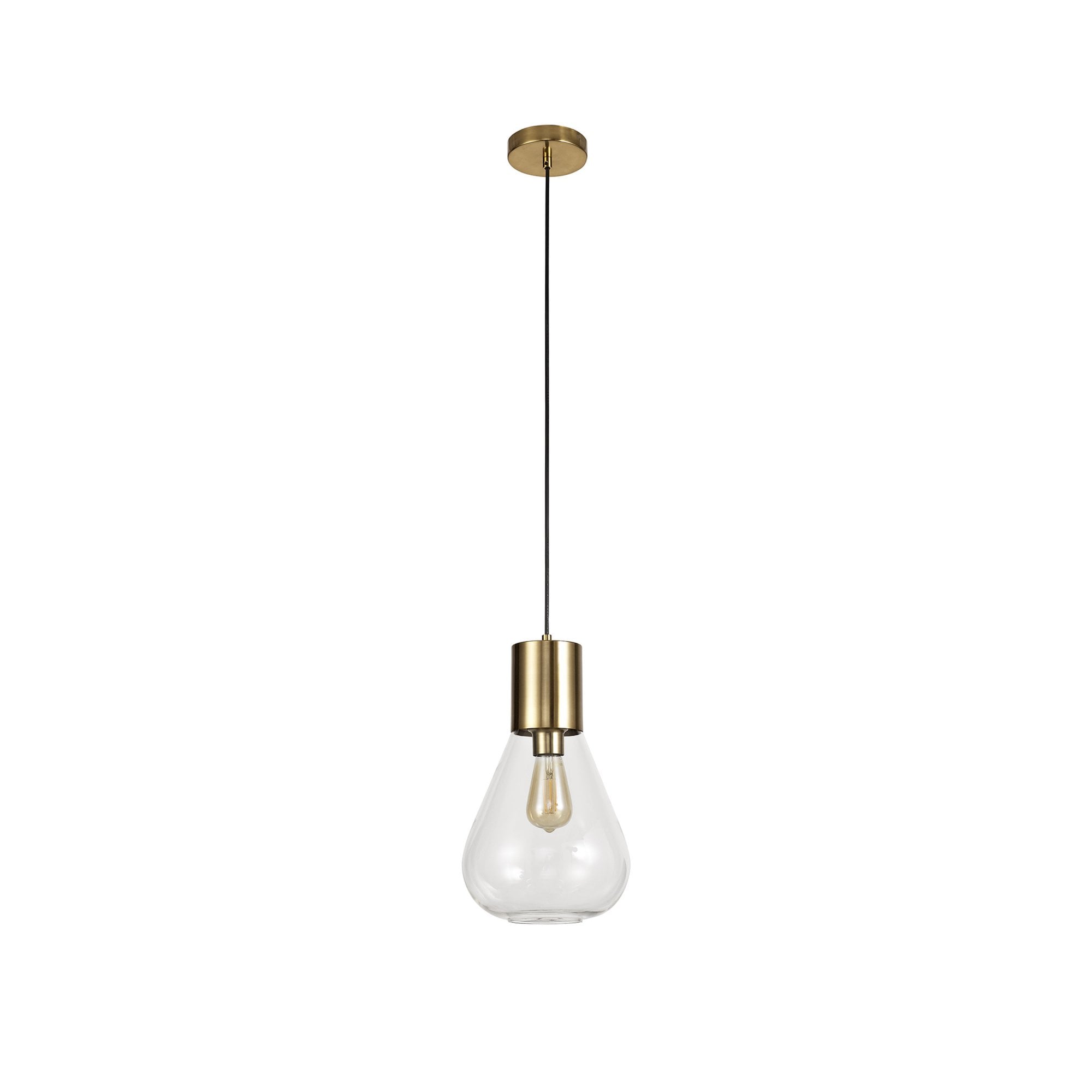 Fabula Maple Narrow Pendant - Aged Brass & Clear Glass
