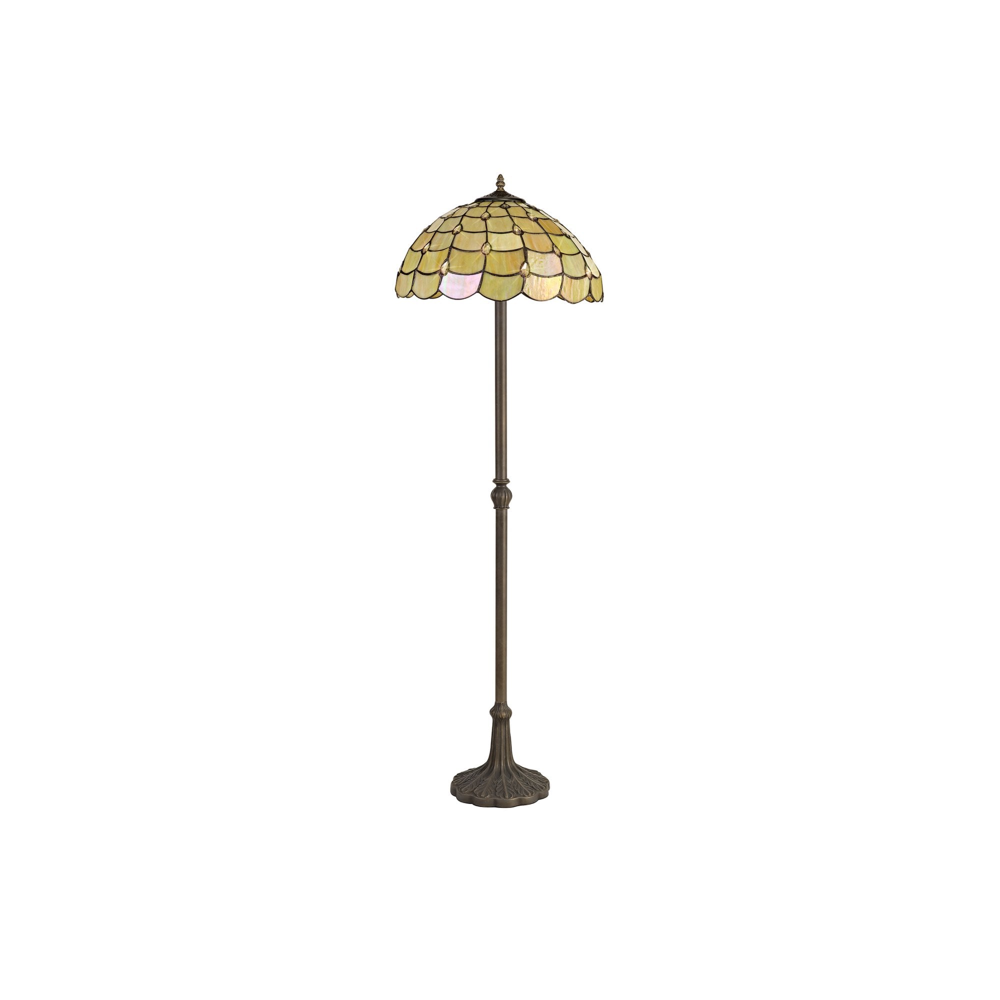 Fabula Crescent 2 Light Leaf Design Floor Lamp - 40cm Tiffany Shade - Beige