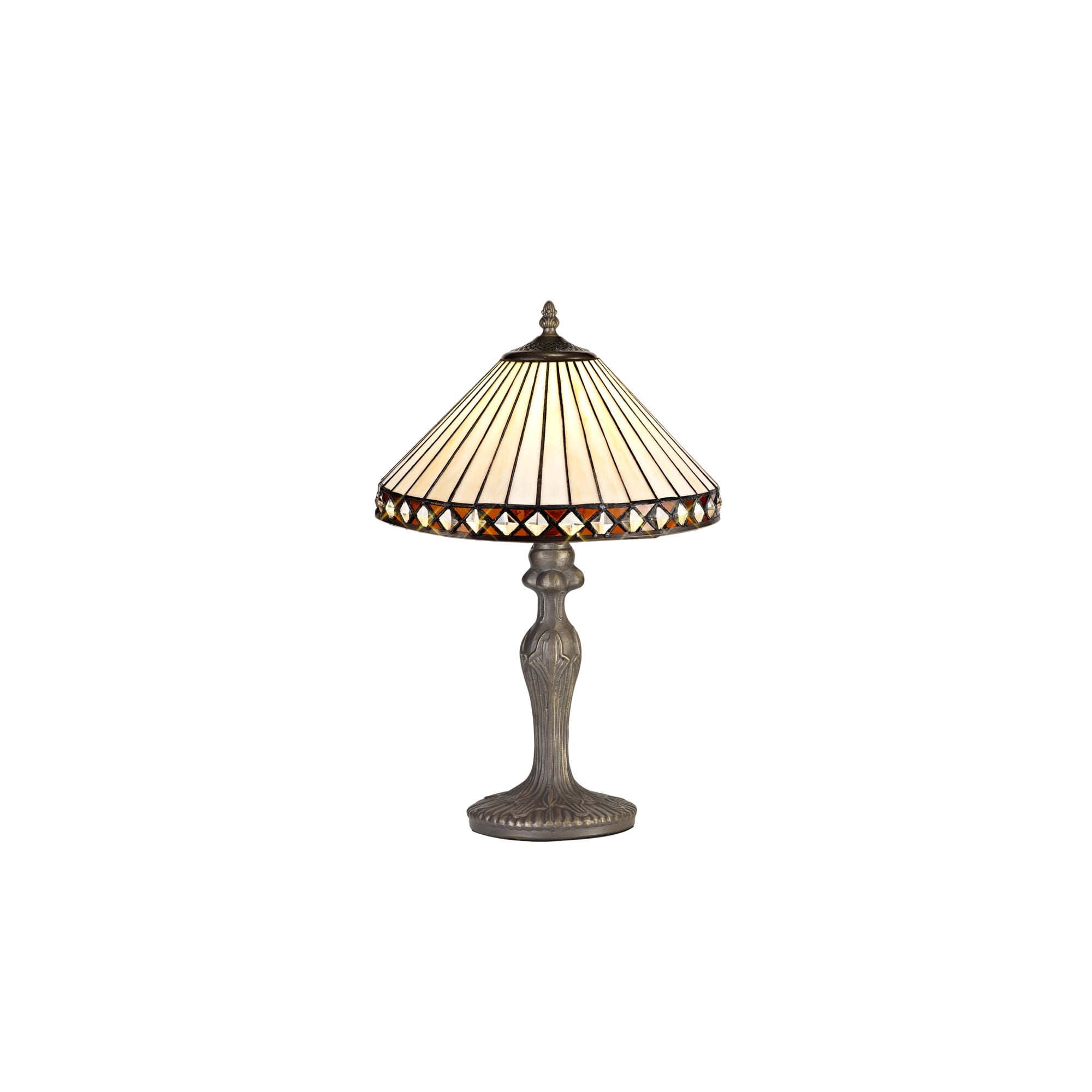 Fabula Westall Single Curved Table Lamp - 30cm Tiffany Shade - Amber & Cream