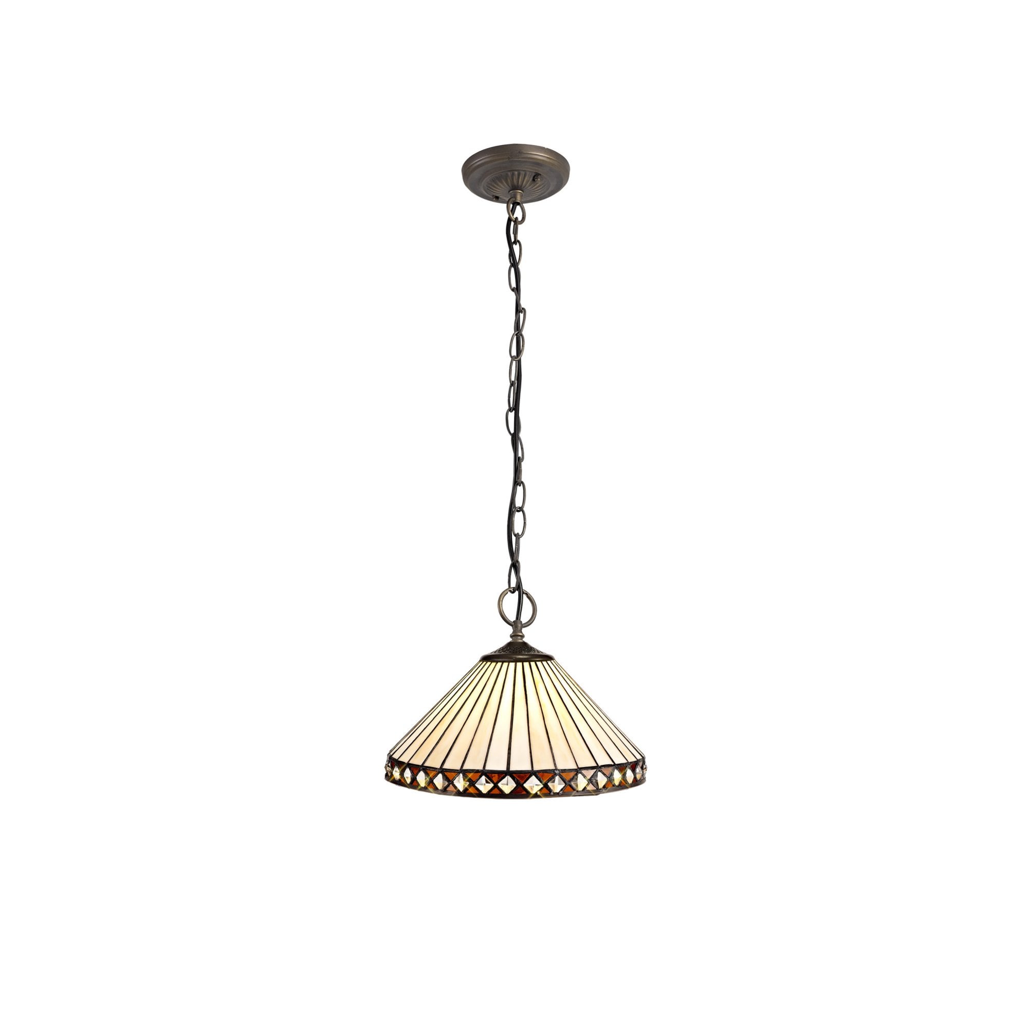 Fabula Westall 3 Light Downlighter Pendant - 30cm Tiffany Shade - Amber & Cream