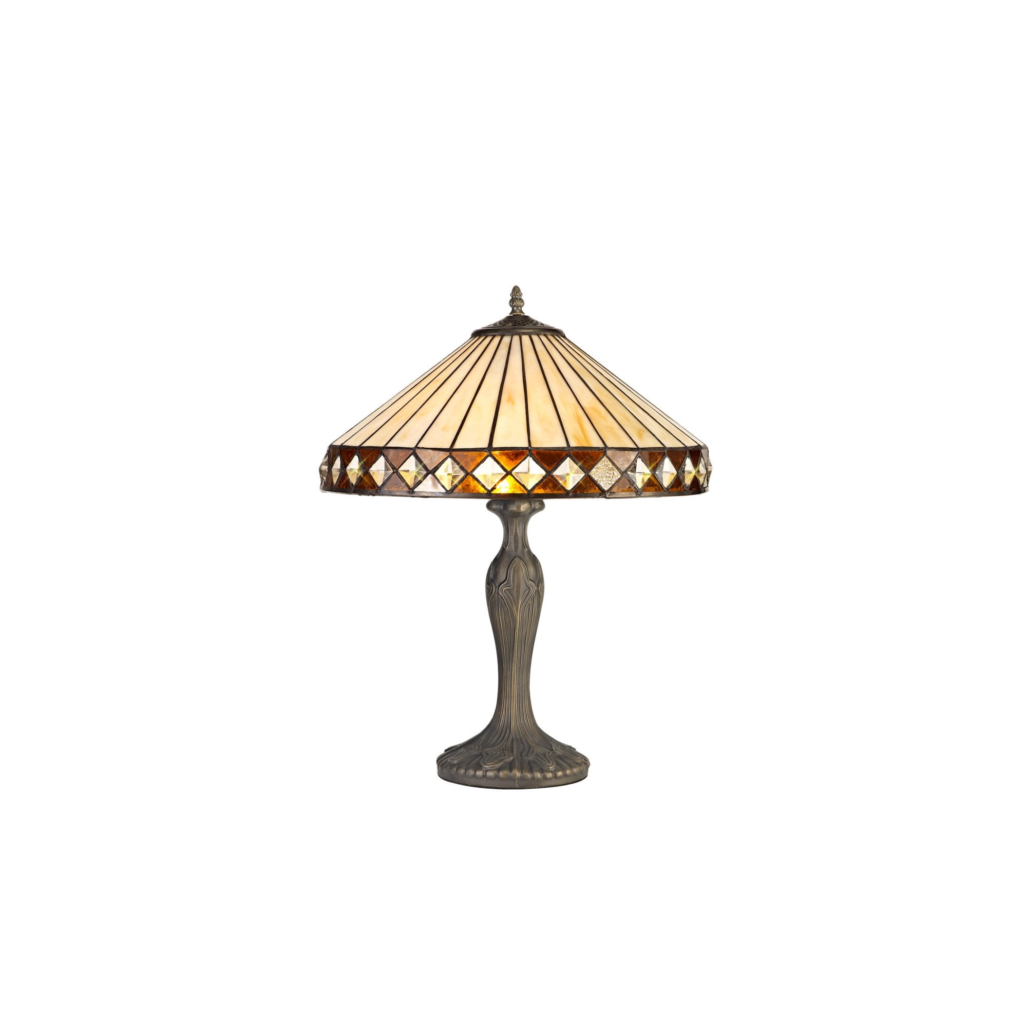 Fabula Westall 2 Light Curved Table Lamp - 40cm Tiffany Shade - Amber & Cream