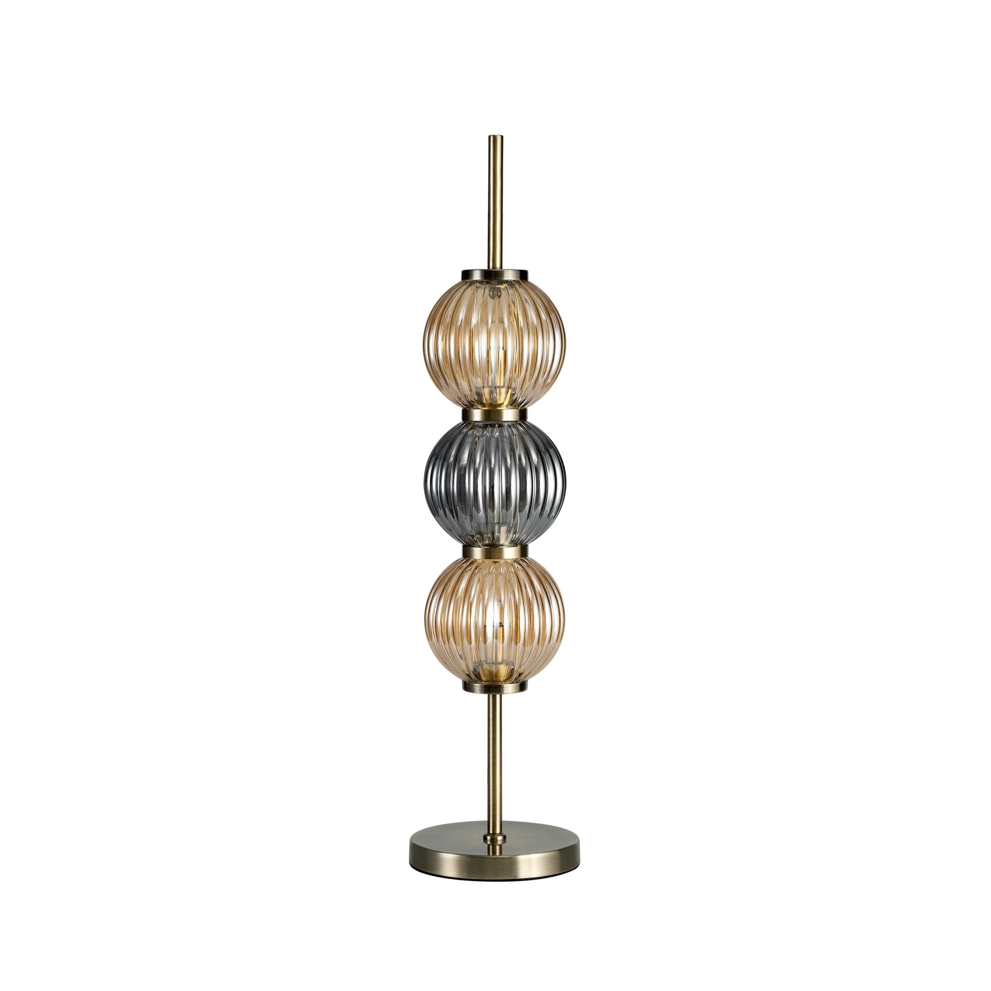 Fabula Churchill 3 Light Table Lamp - Antique Brass, Smoked & Amber Glass