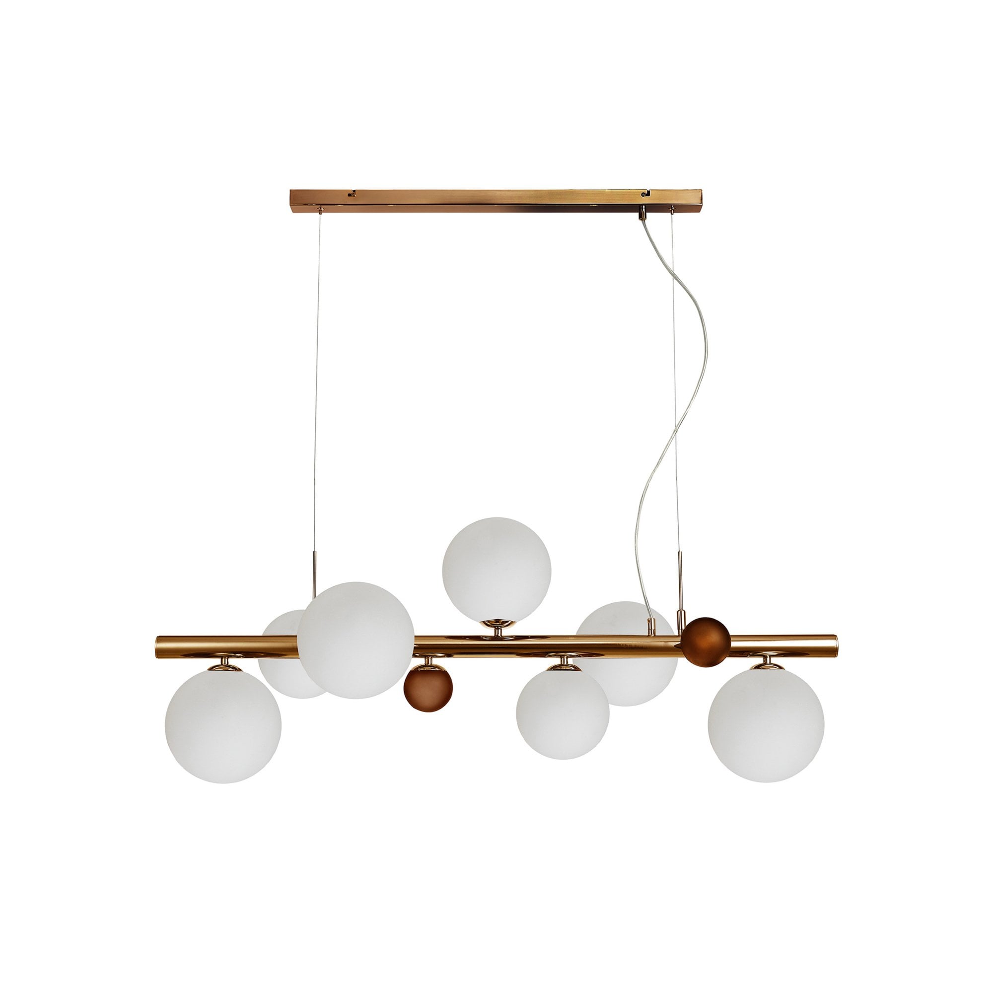 Fabula Roding 7 Light Linear Pendant - Antique Copper, Opal & Copper Glass