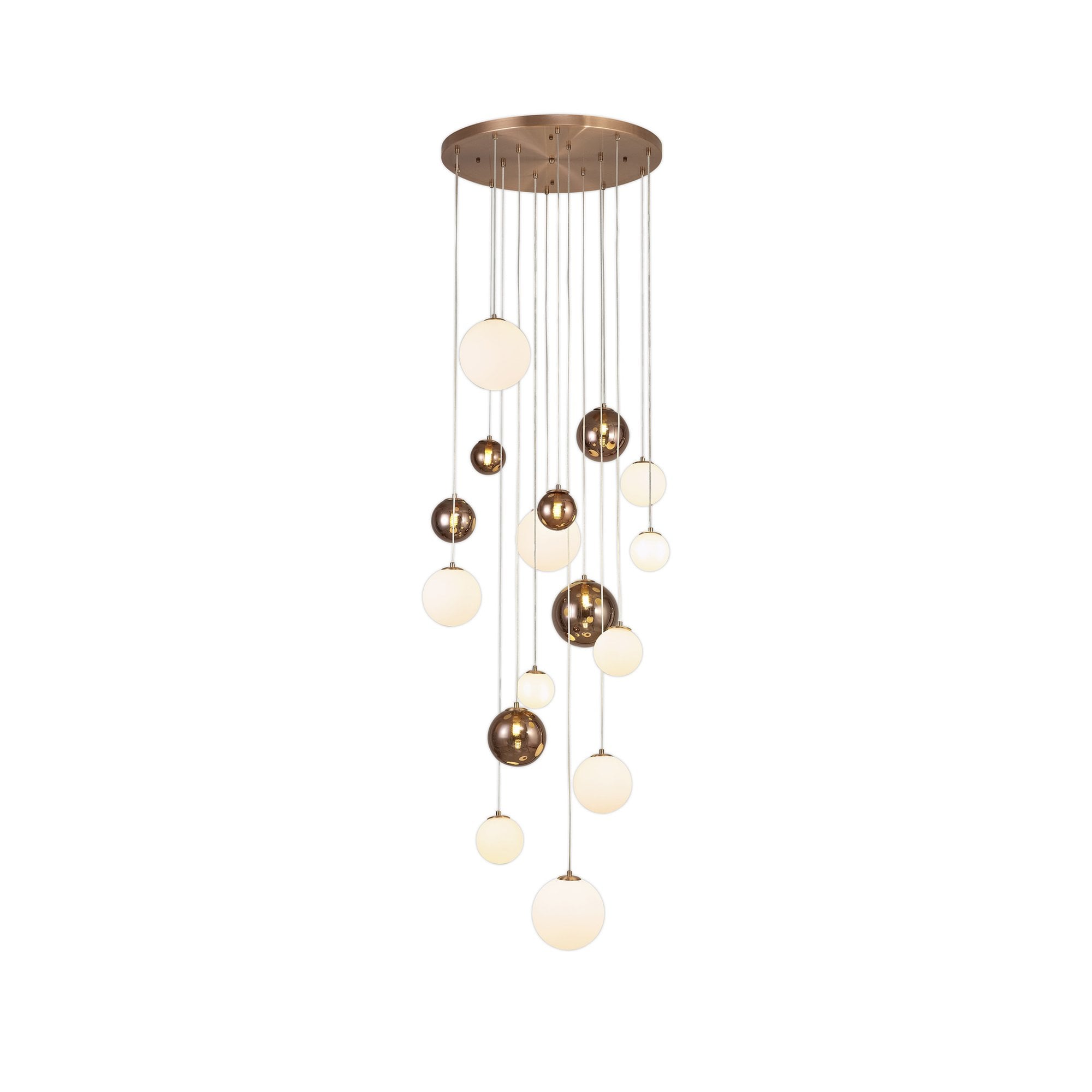 Fabula Roding 16 Light Pendant - Antique Copper, Opal & Copper Glass