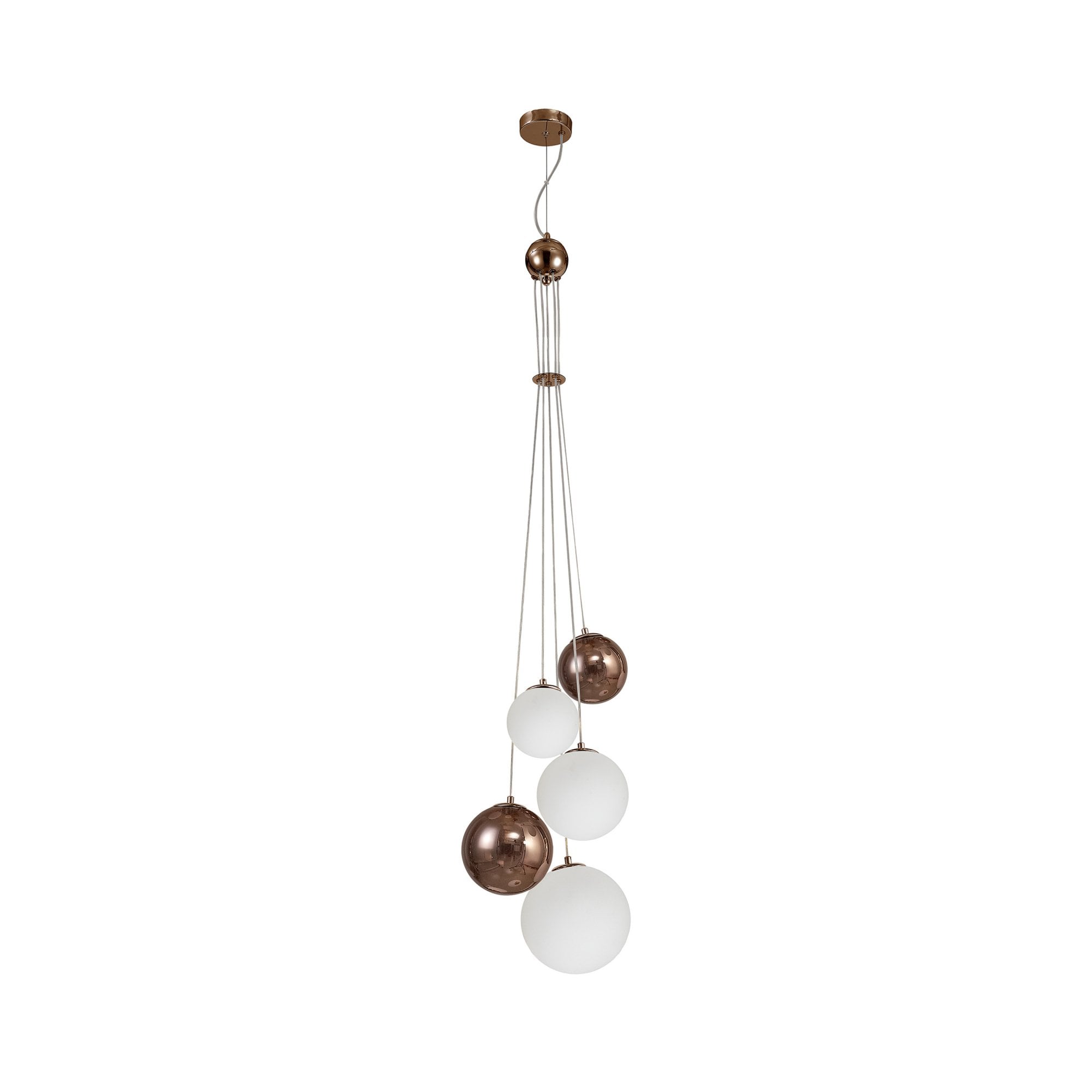 Fabula Roding 5 Light Pendant - Antique Copper, Opal & Copper Glass