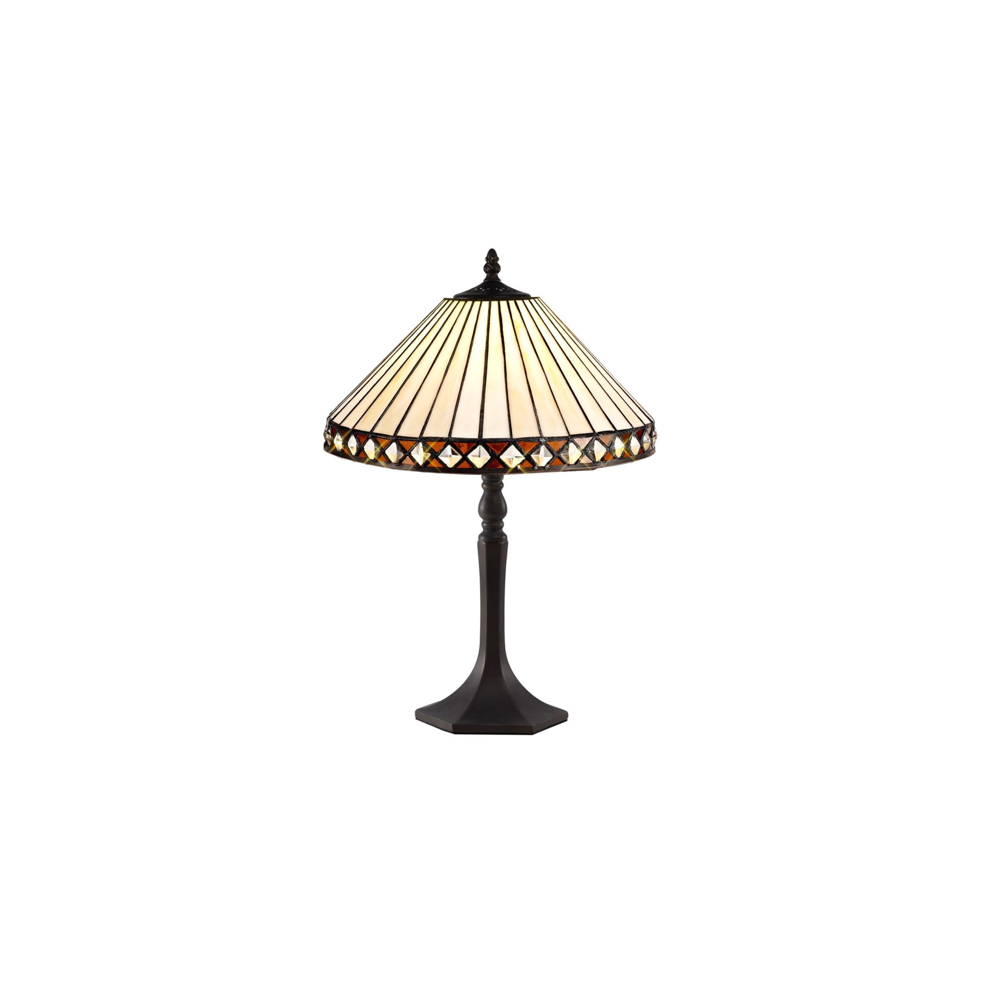 Fabula Westall Single Octagonal Table Lamp - 30cm Tiffany Shade - Amber & Cream