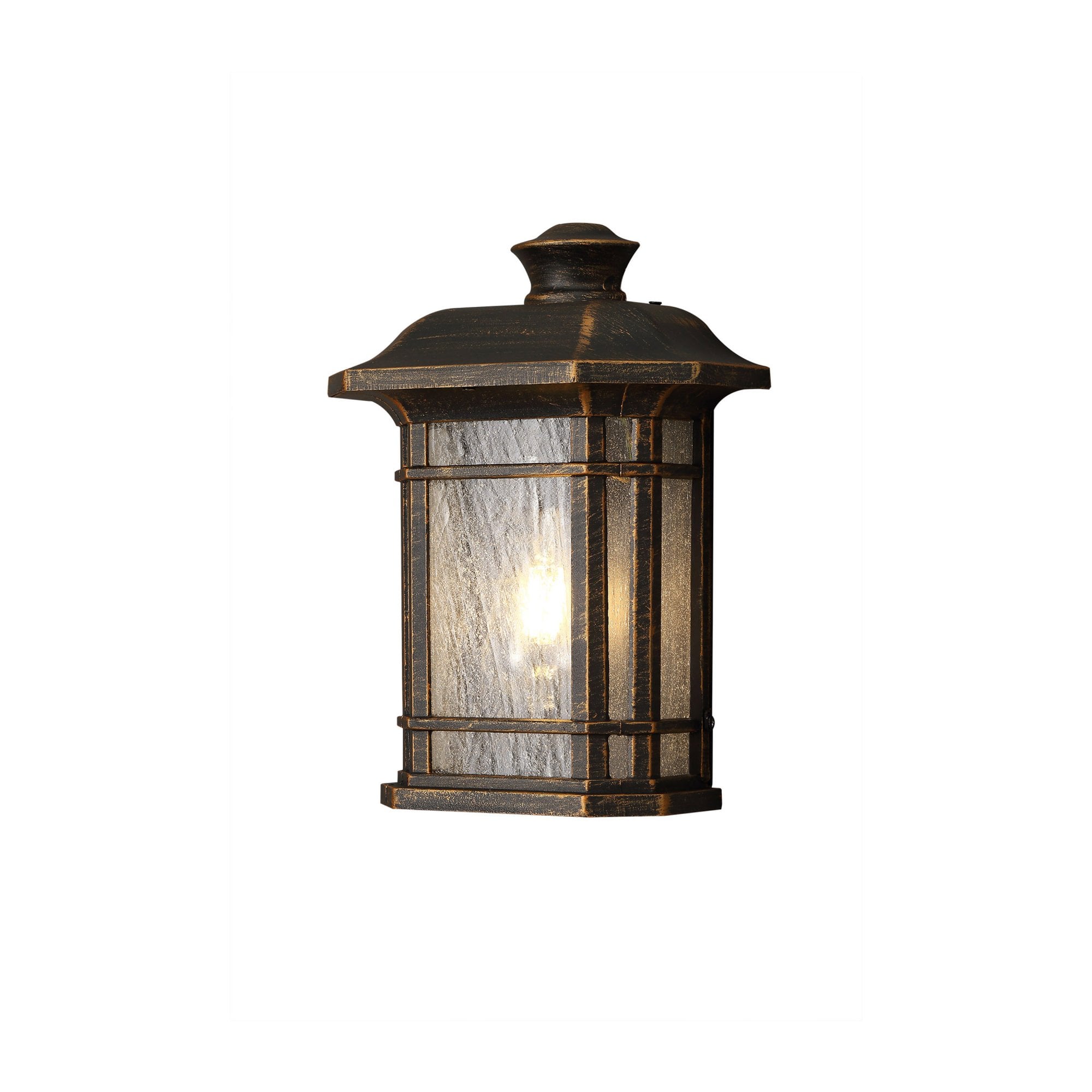 Fabula Highstone Single Half Wall Lamp - Brushed Black Gold & Seeded Glass - IP54