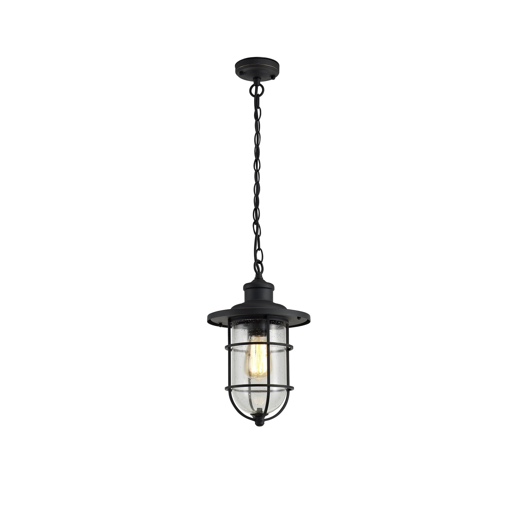 Fabula Rivenhall Single Pendant - Black/Gold & Seeded Clear Glass - IP54