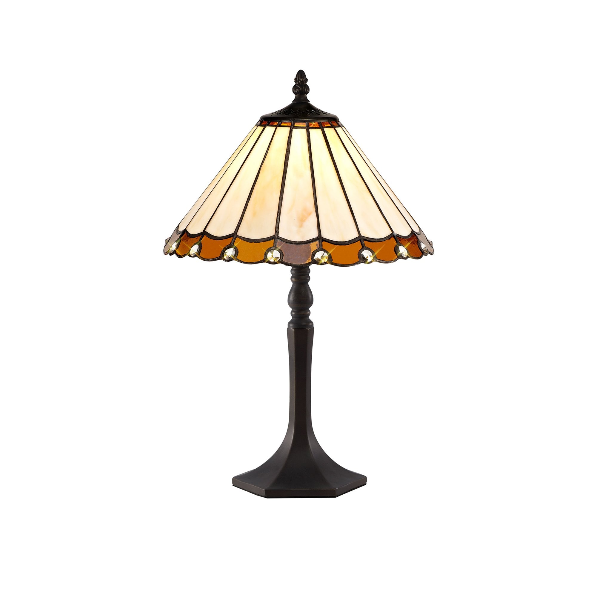 Fabula Amberley Single Octagonal Table Lamp - 30cm Tiffany Shade - Amber & Cream