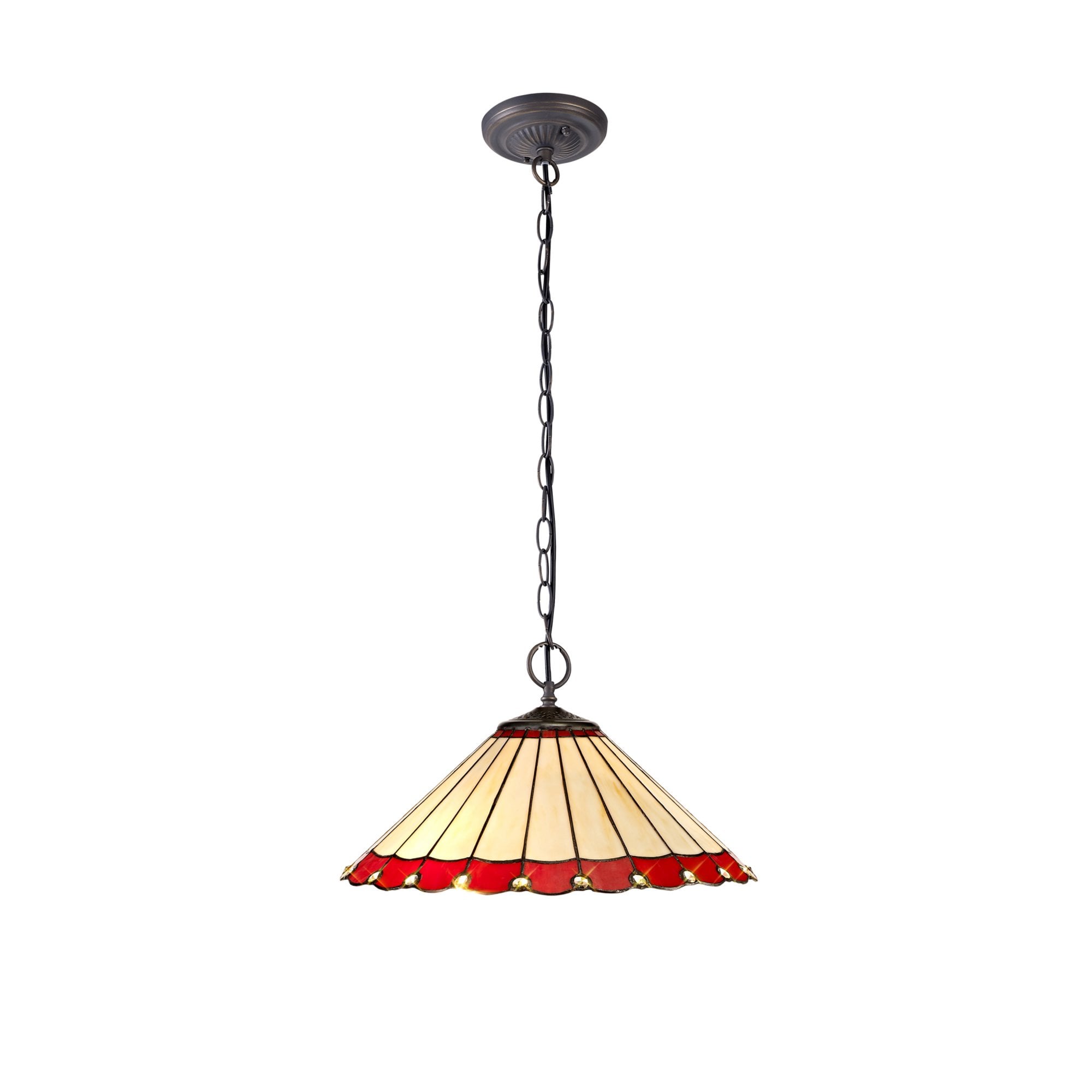 Fabula Amberley 2 Light Downlighter Pendant - 40cm Tiffany Shade - Red & Cream