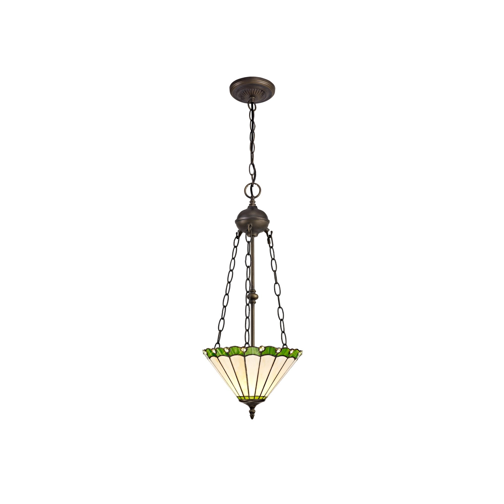 Fabula Amberley 2 Light Uplighter Pendant - 30cm Tiffany Shade - Green & Cream