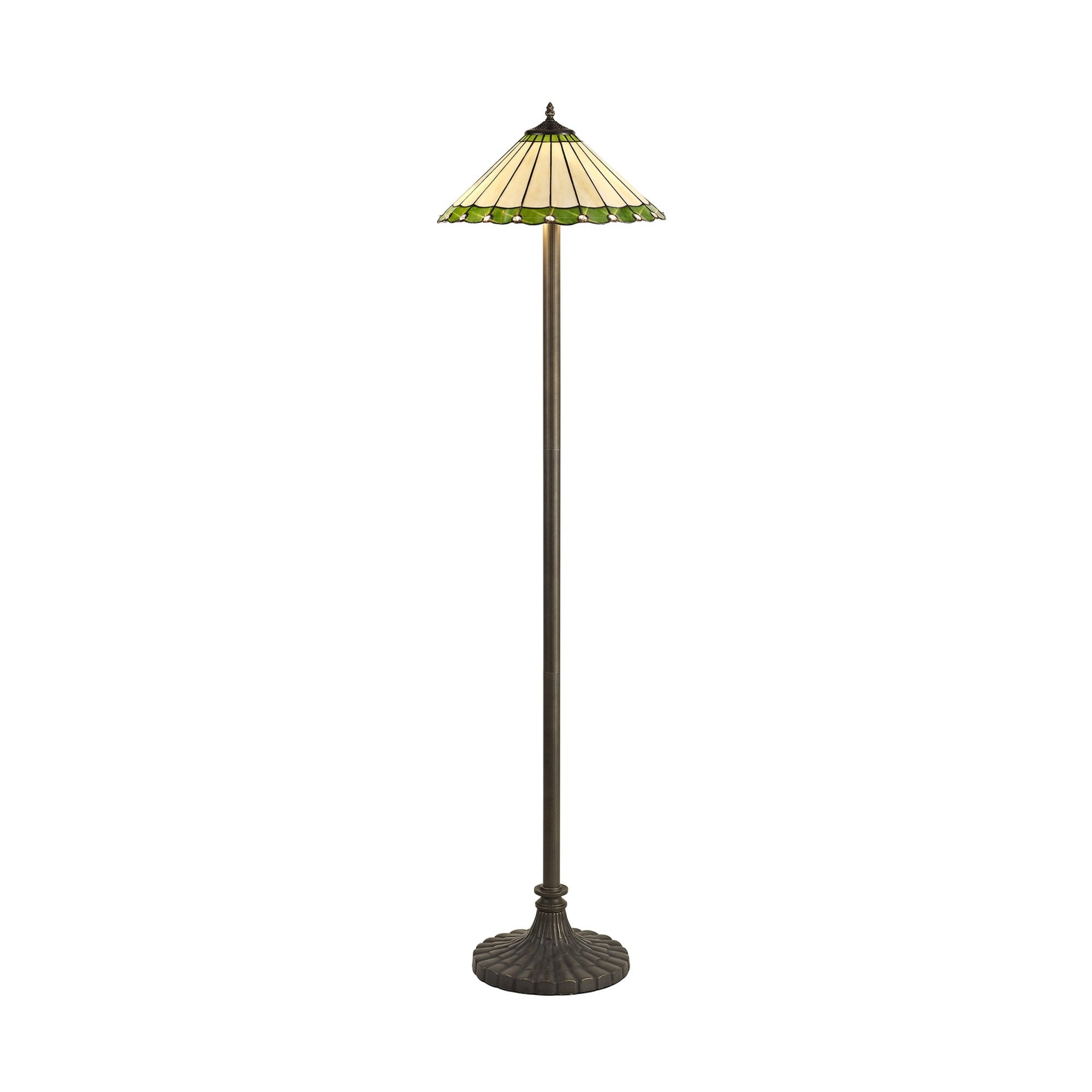Fabula Amberley 2 Light Stepped Design Floor Lamp - 40cm Tiffany Shade - Green & Cream