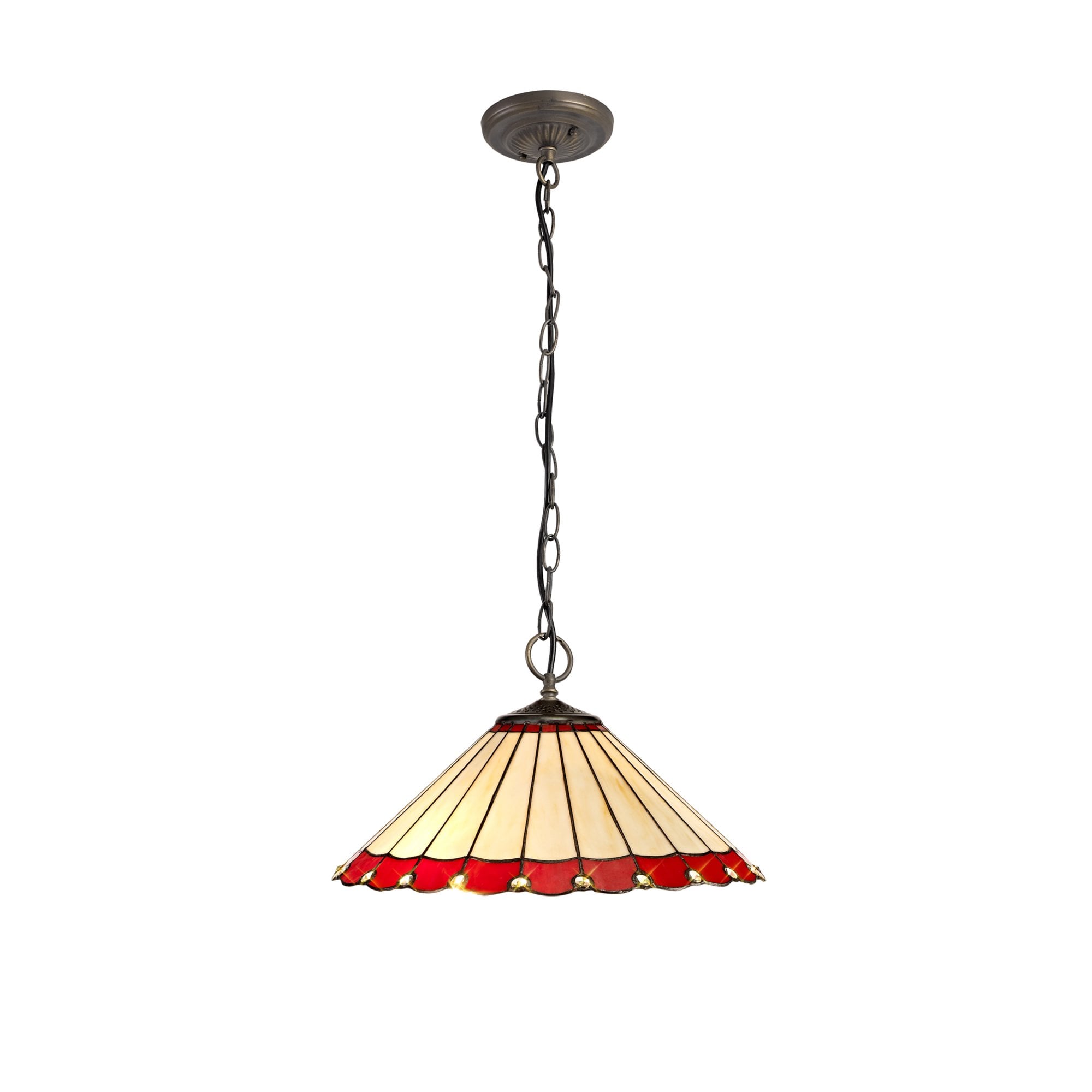 Fabula Amberley 3 Light Downlighter Pendant - 40cm Tiffany Shade - Red & Cream