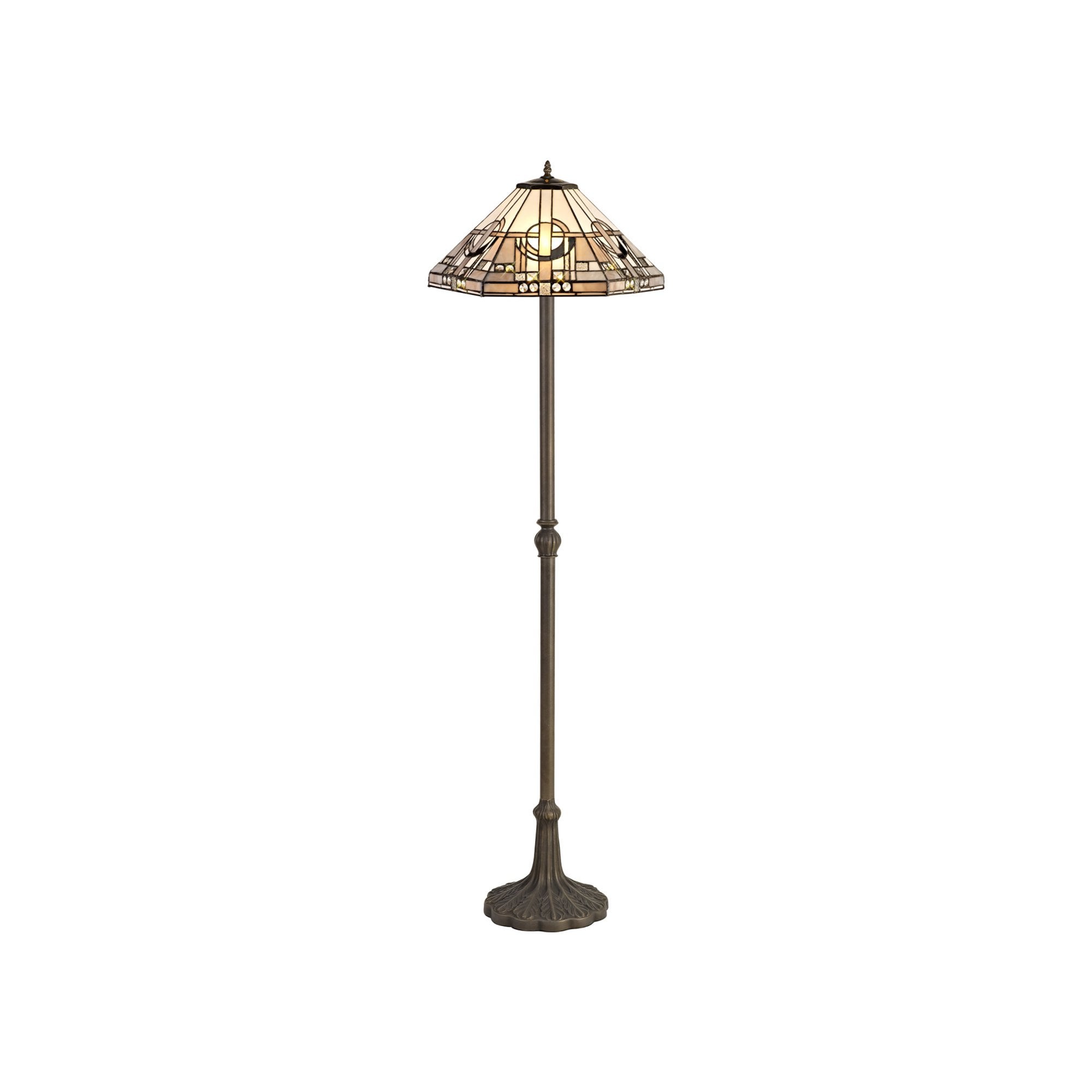 Fabula Cranbourne 2 Light Leaf Design Floor Lamp - 40cm Tiffany Shade - Grey
