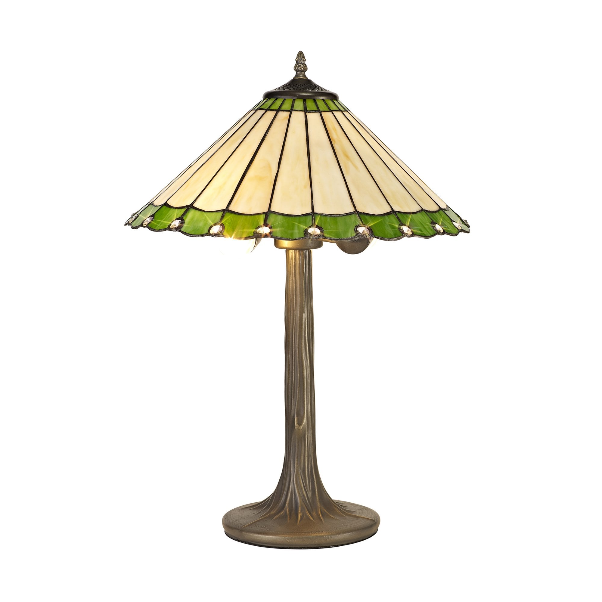 Fabula Amberley 2 Light Tree Like Table Lamp - 40cm Tiffany Shade - Green & Cream
