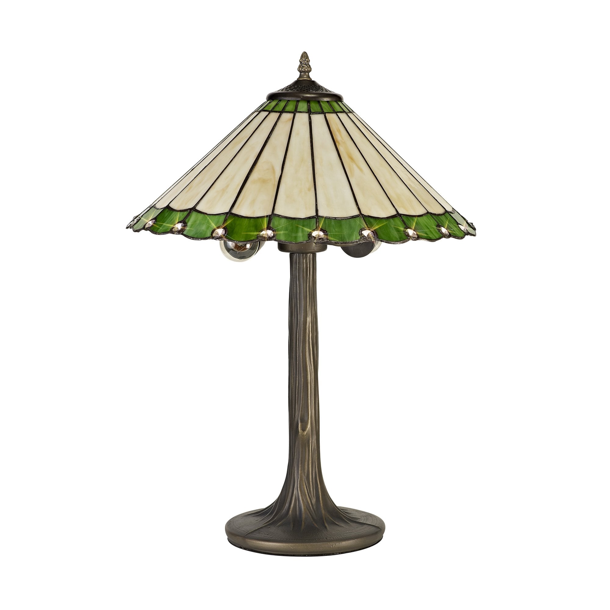 Fabula Amberley 2 Light Tree Like Table Lamp - 40cm Tiffany Shade - Green & Cream