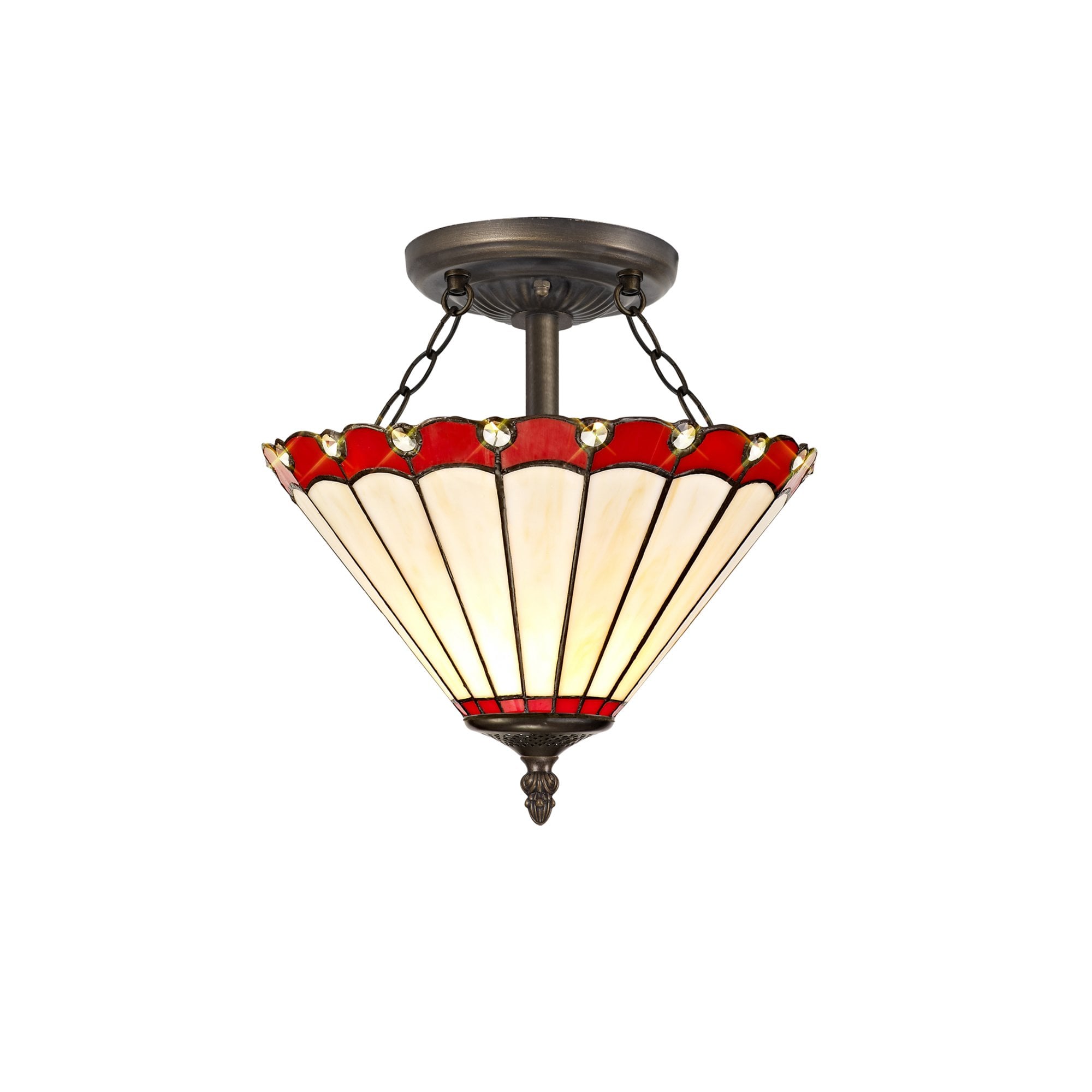 Fabula Amberley 2 Light Semi-Flush Light - 30cm Tiffany Shade - Red & Cream