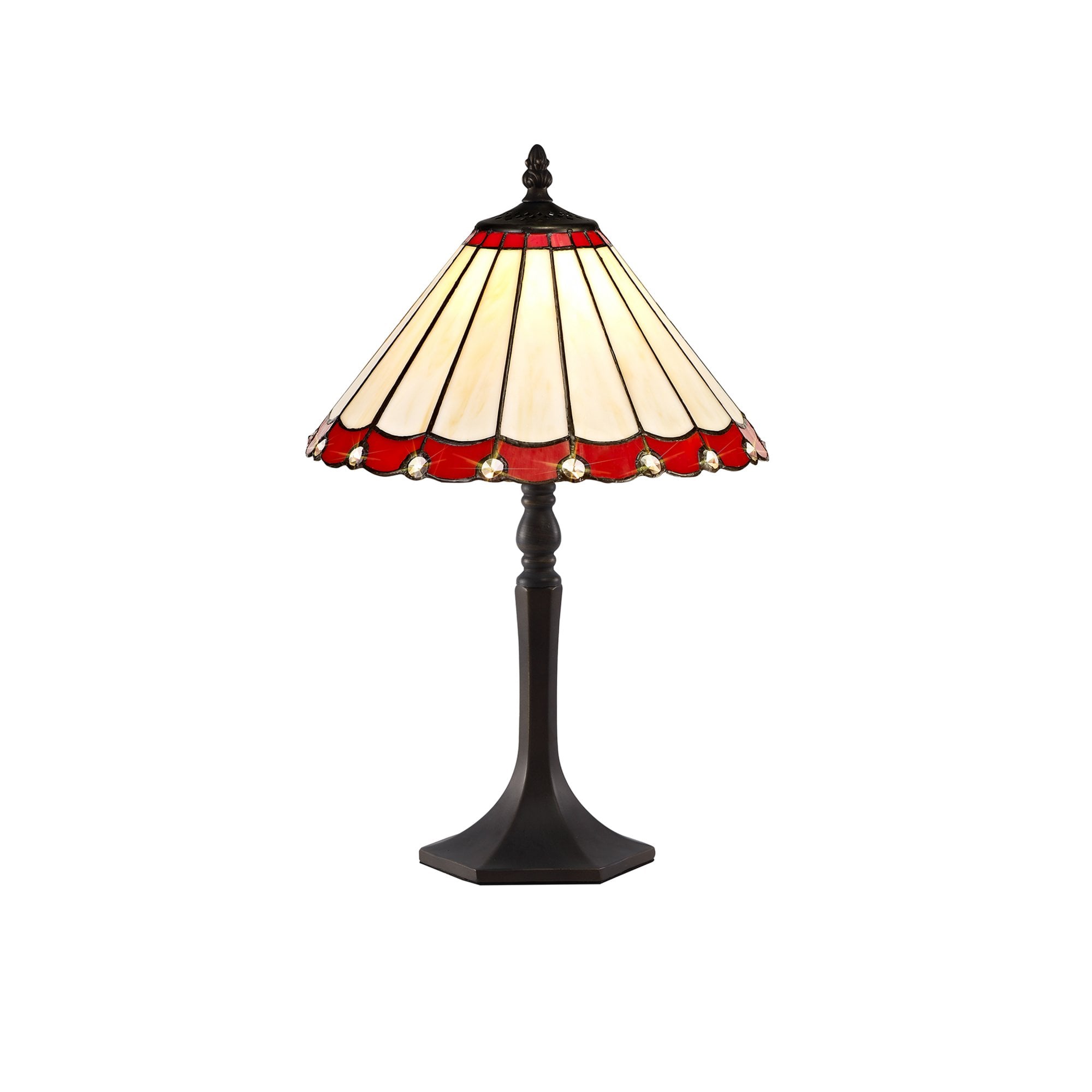 Fabula Amberley Single Octagonal Table Lamp - 30cm Tiffany Shade - Red & Cream