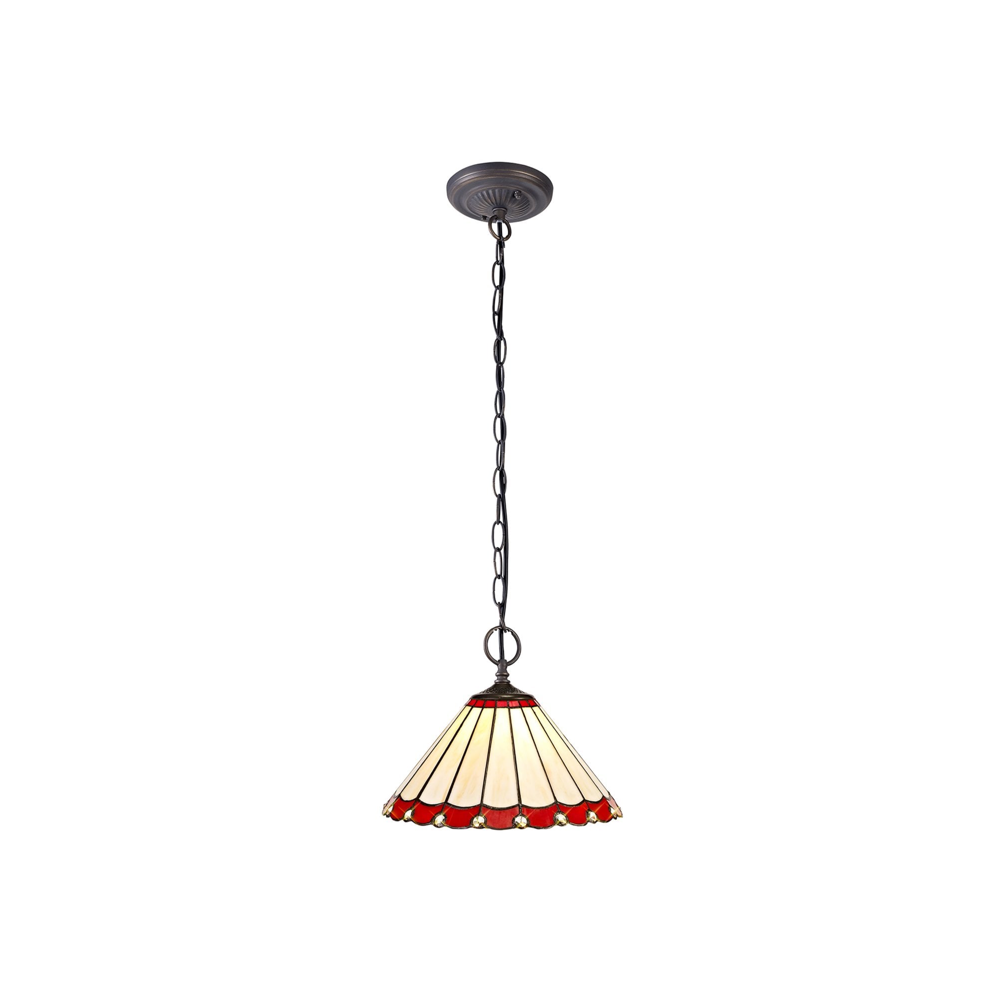 Fabula Amberley 2 Light Downlighter Pendant - 30cm Tiffany Shade - Red & Cream