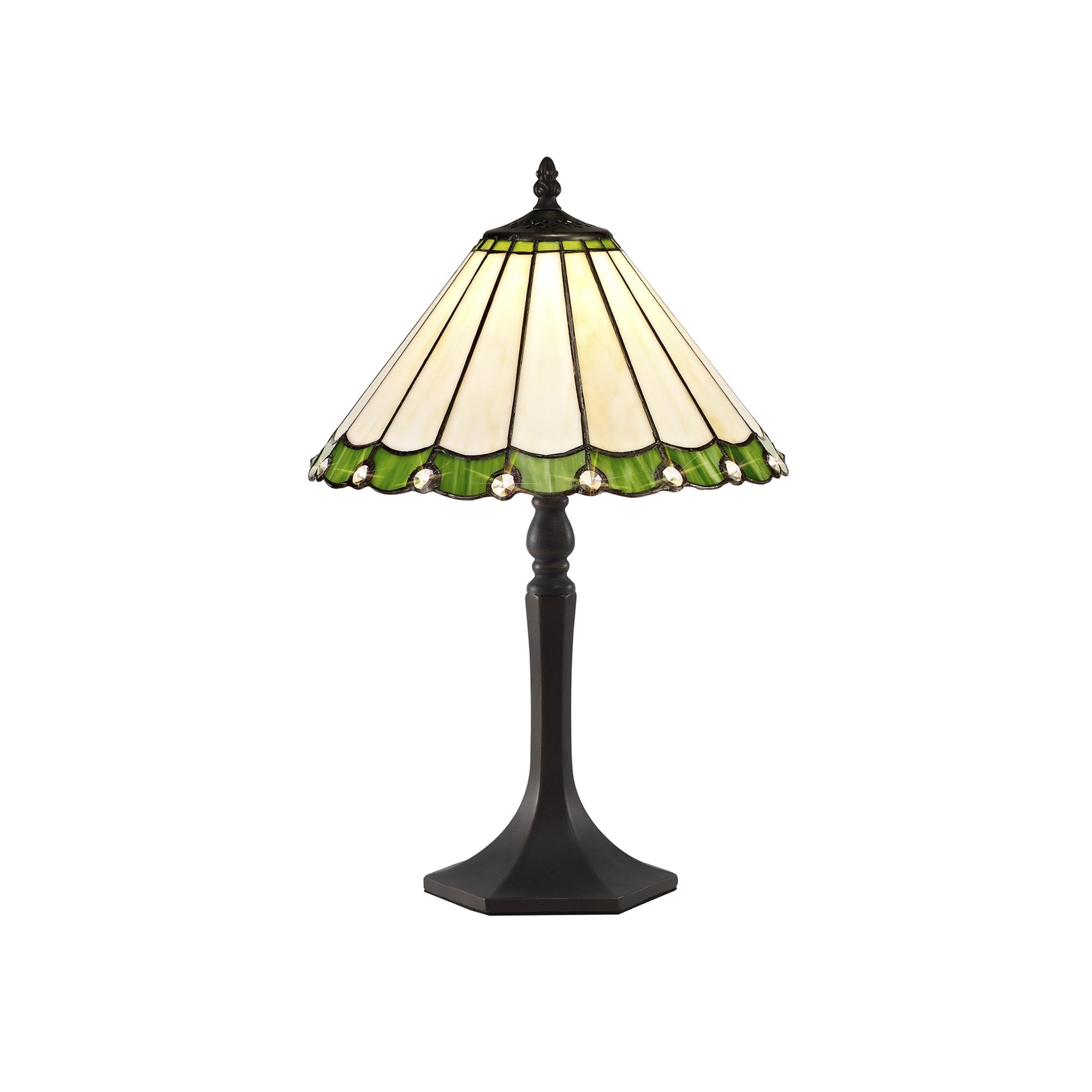 Fabula Amberley Single Octagonal Table Lamp - 30cm Tiffany Shade - Green & Cream