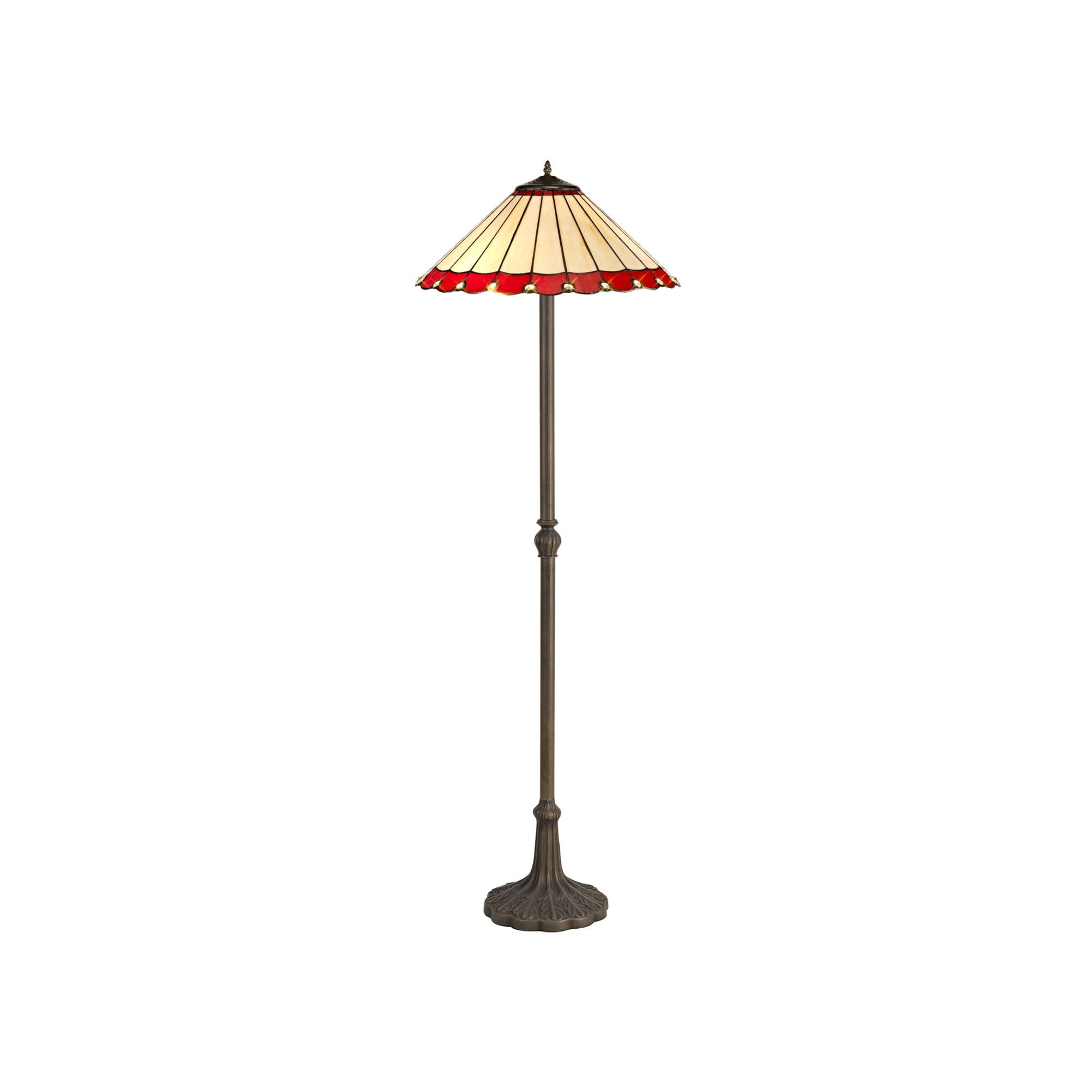 Fabula Amberley 2 Light Leaf Design Floor Lamp - 40cm Tiffany Shade - Red & Cream