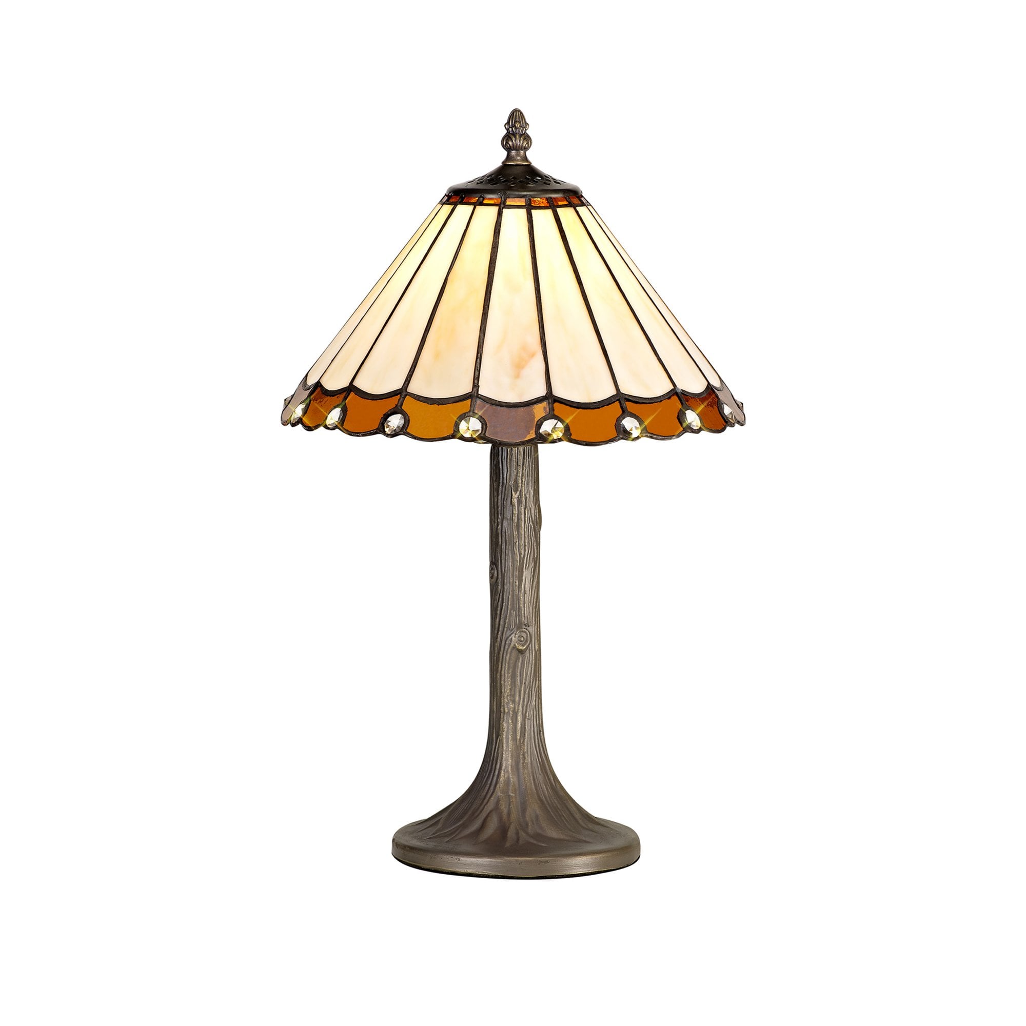 Fabula Amberley Single Tree Like Table Lamp - 30cm Tiffany Shade - Amber & Cream