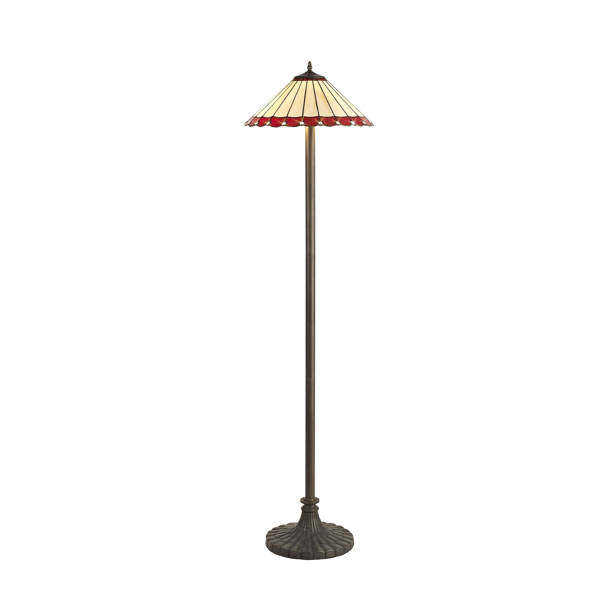 Fabula Amberley 2 Light Stepped Design Floor Lamp - 40cm Tiffany Shade - Red & Cream