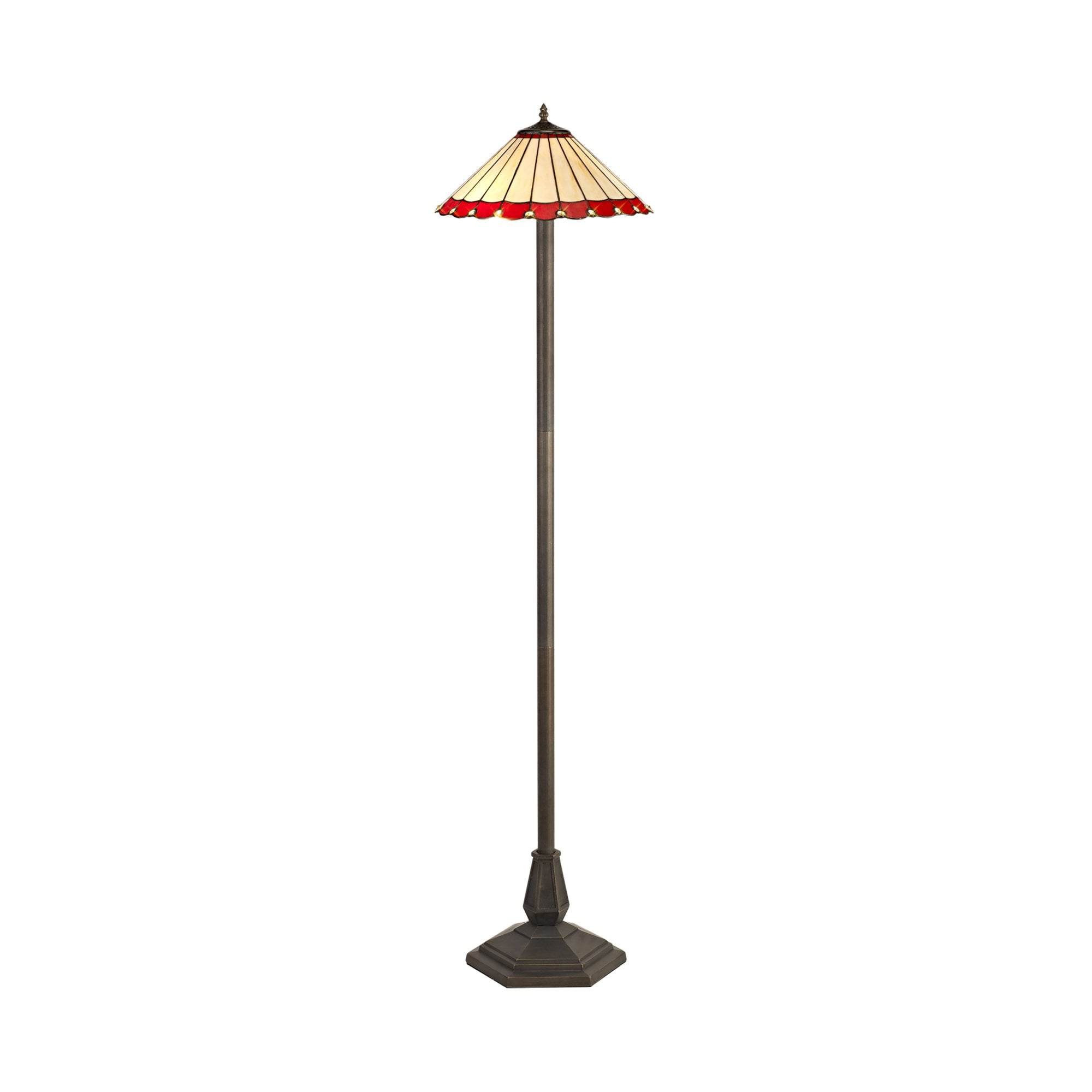 Fabula Amberley 2 Light Octagonal Floor Lamp - 40cm Tiffany Shade - Red & Cream