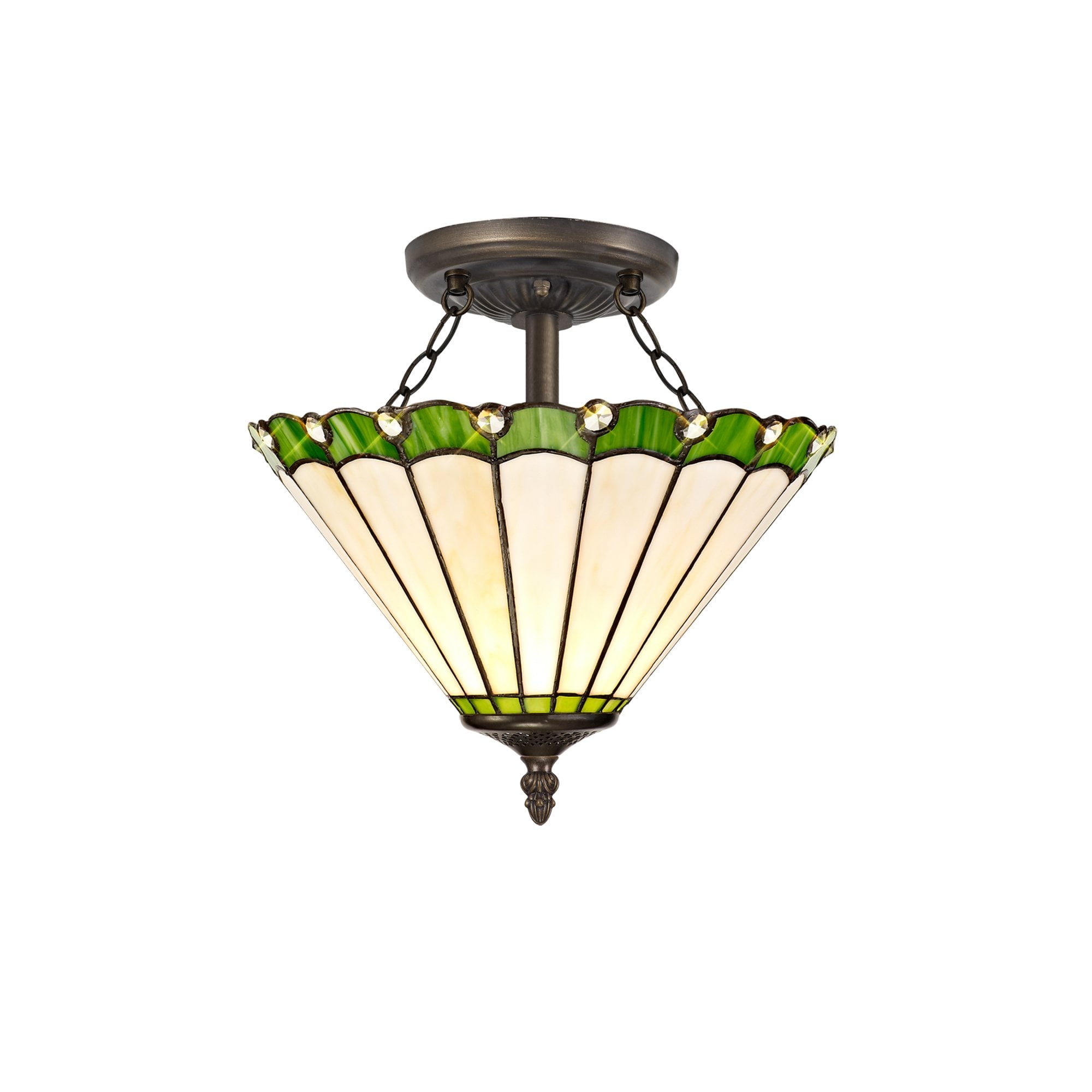 Fabula Amberley 2 Light Semi-Flush Light - 30cm Tiffany Shade - Green & Cream