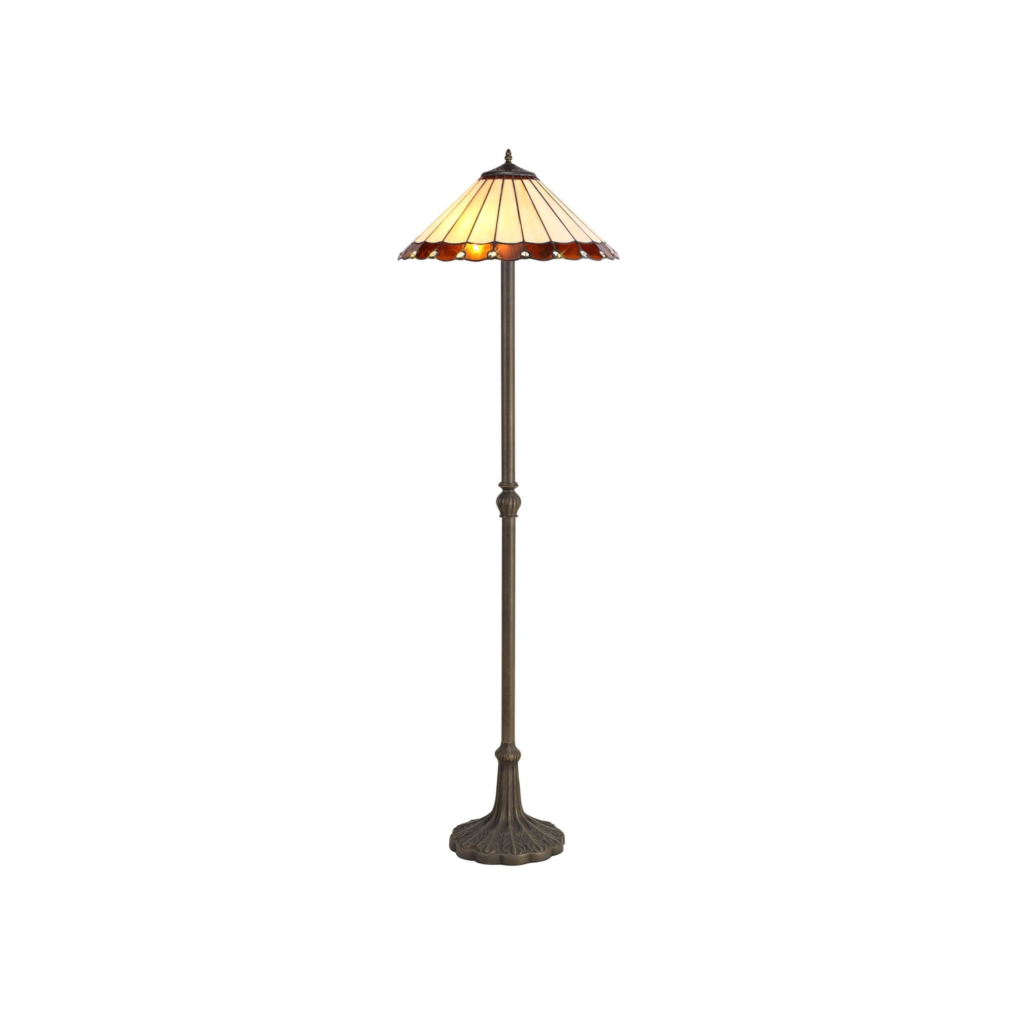 Fabula Amberley 2 Light Leaf Design Floor Lamp - 40cm Tiffany Shade - Amber & Cream