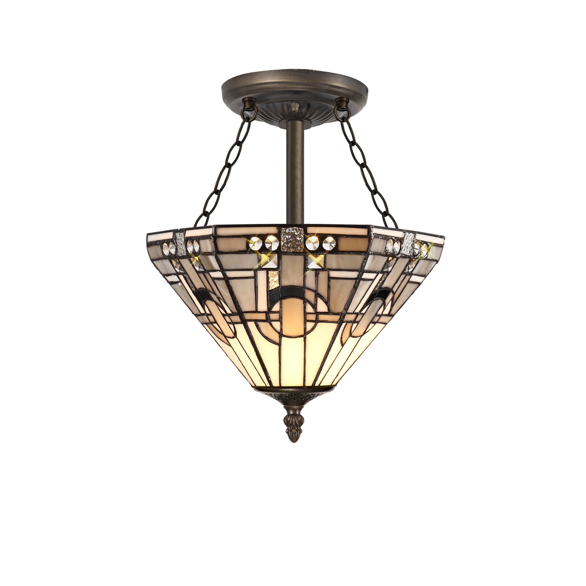 Fabula Cranbourne 3 Light Semi-Flush Light - 30cm Tiffany Shade - Grey