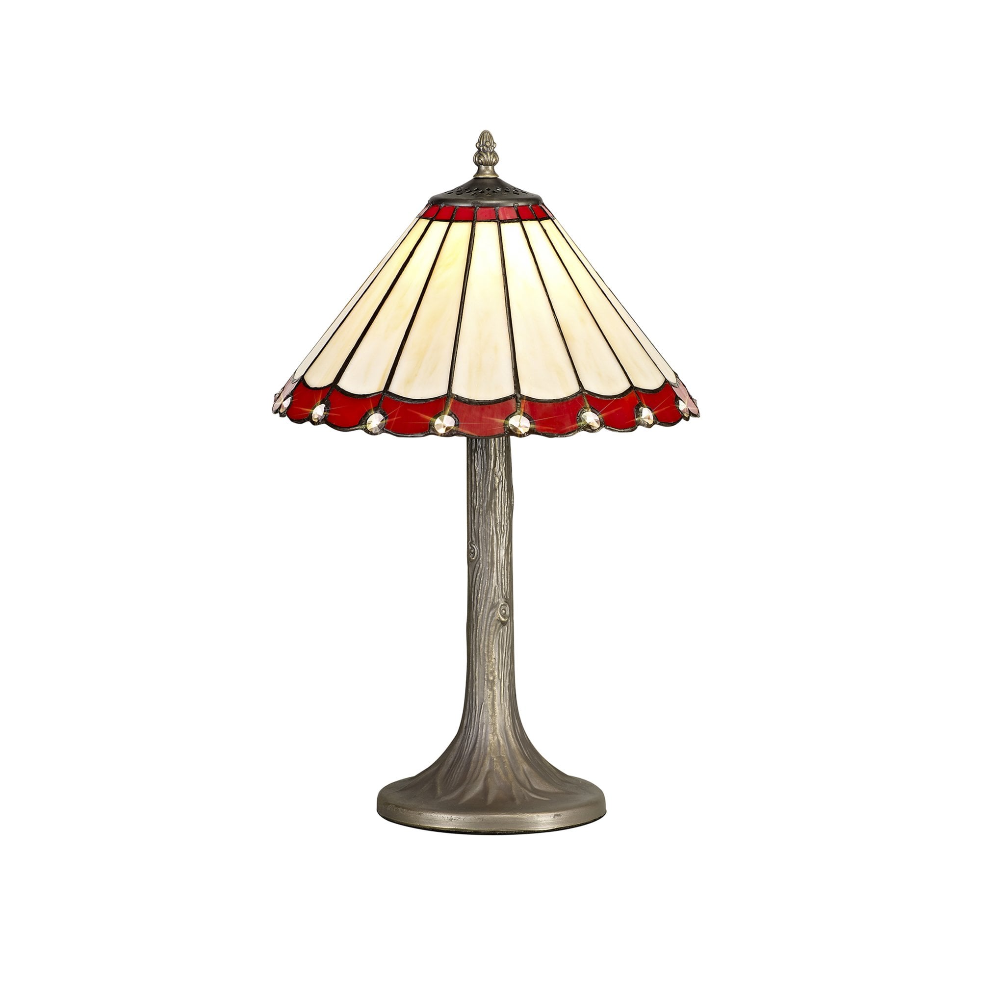 Fabula Amberley Single Tree Like Table Lamp - 30cm Tiffany Shade - Red & Cream