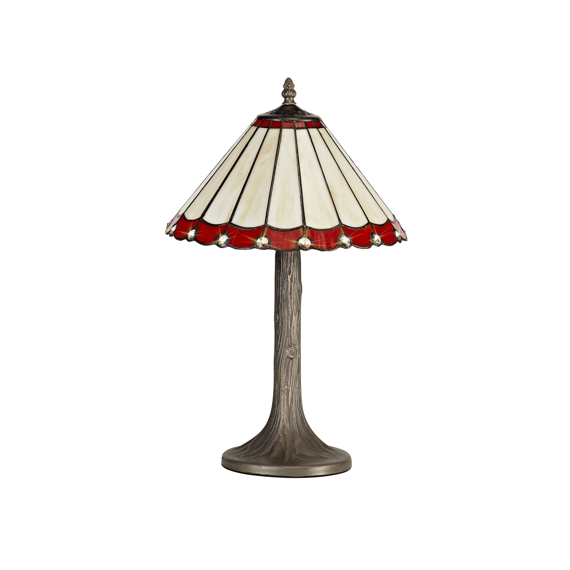 Fabula Amberley Single Tree Like Table Lamp - 30cm Tiffany Shade - Red & Cream
