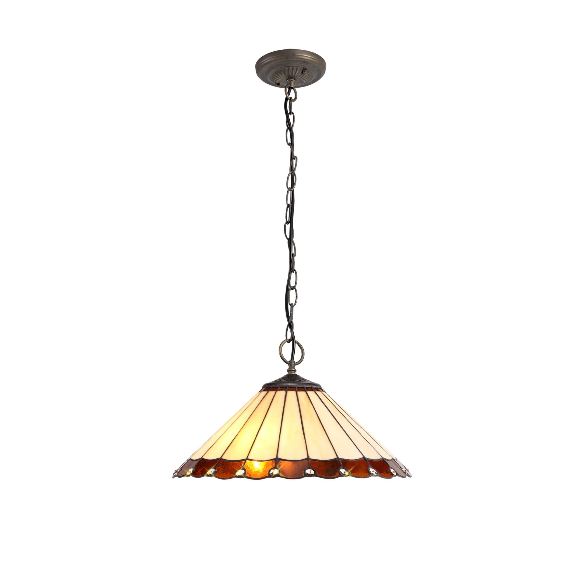Fabula Amberley 3 Light Downlighter Pendant - 40cm Tiffany Shade - Amber & Cream