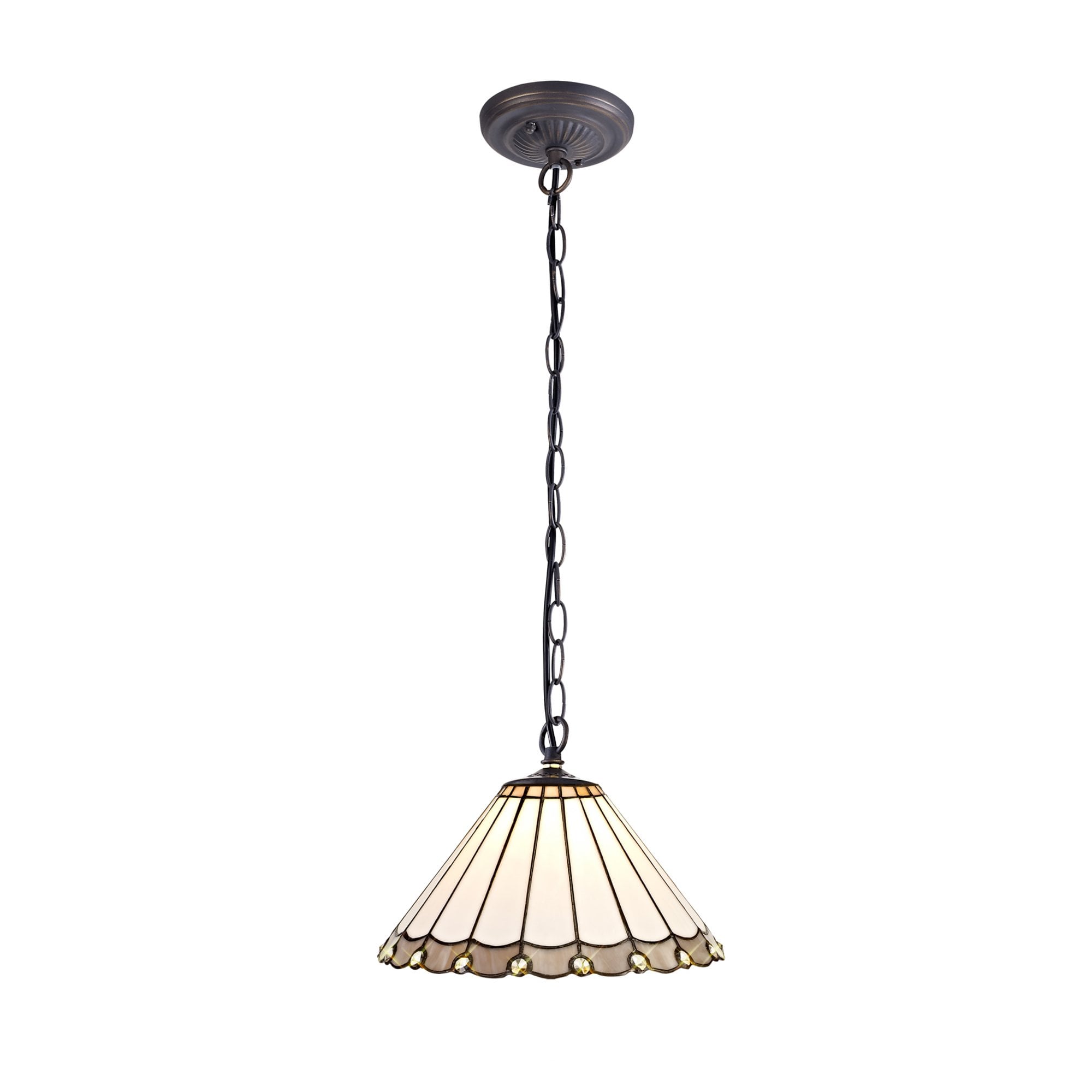 Fabula Amberley Single Downlighter Pendant - 30cm Tiffany Shade - Grey & Cream